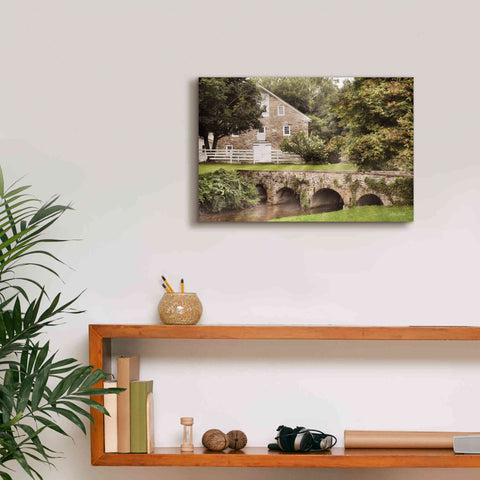 Image of 'Old Stone Barn and Bridge' by Lori Deiter, Canvas Wall Art,18 x 12