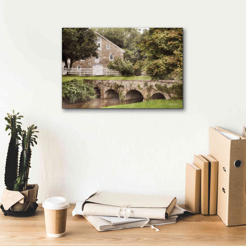 Image of 'Old Stone Barn and Bridge' by Lori Deiter, Canvas Wall Art,18 x 12