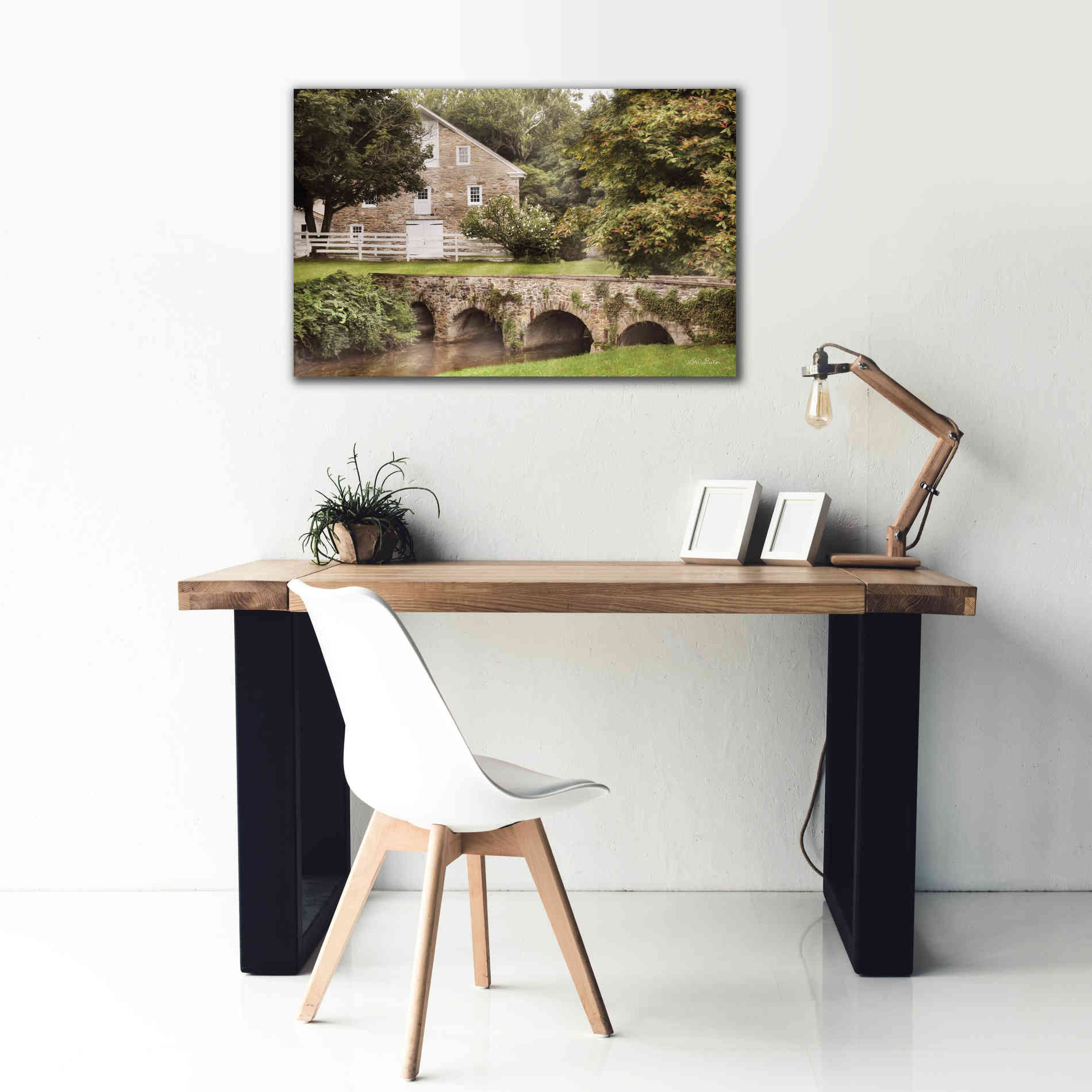 'Old Stone Barn and Bridge' by Lori Deiter, Canvas Wall Art,40 x 26