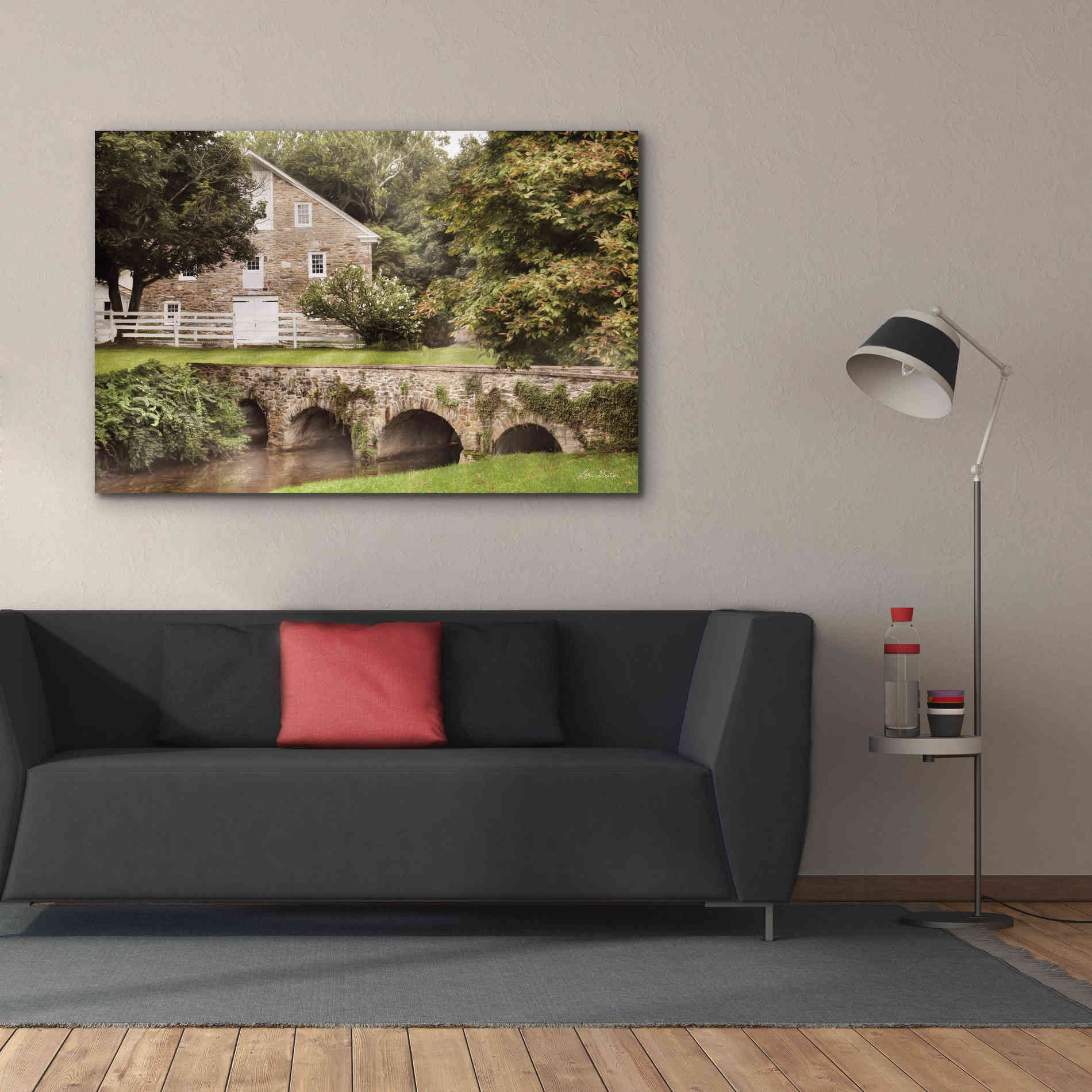 'Old Stone Barn and Bridge' by Lori Deiter, Canvas Wall Art,60 x 40