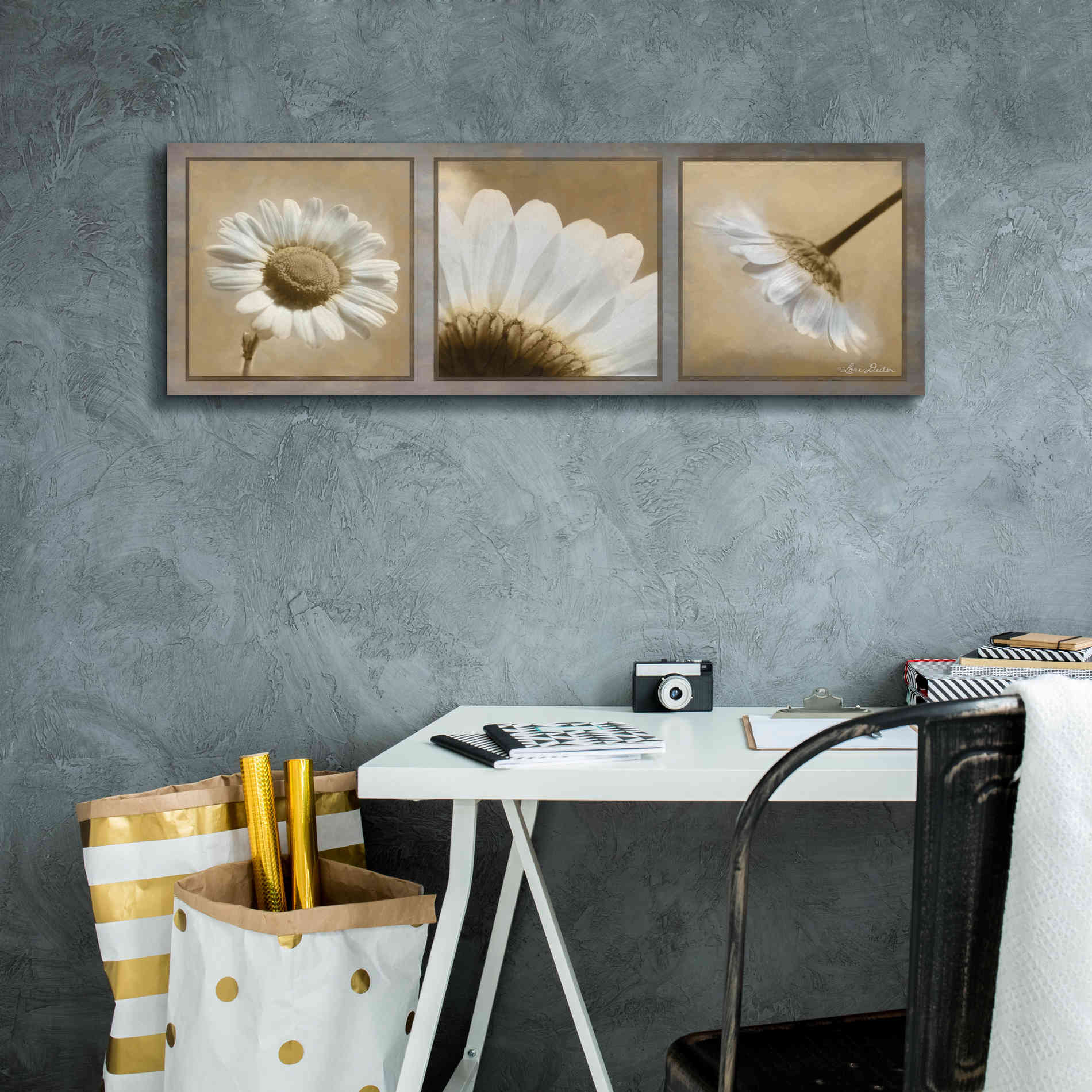 'Daisy Trio' by Lori Deiter, Canvas Wall Art,60 x 20