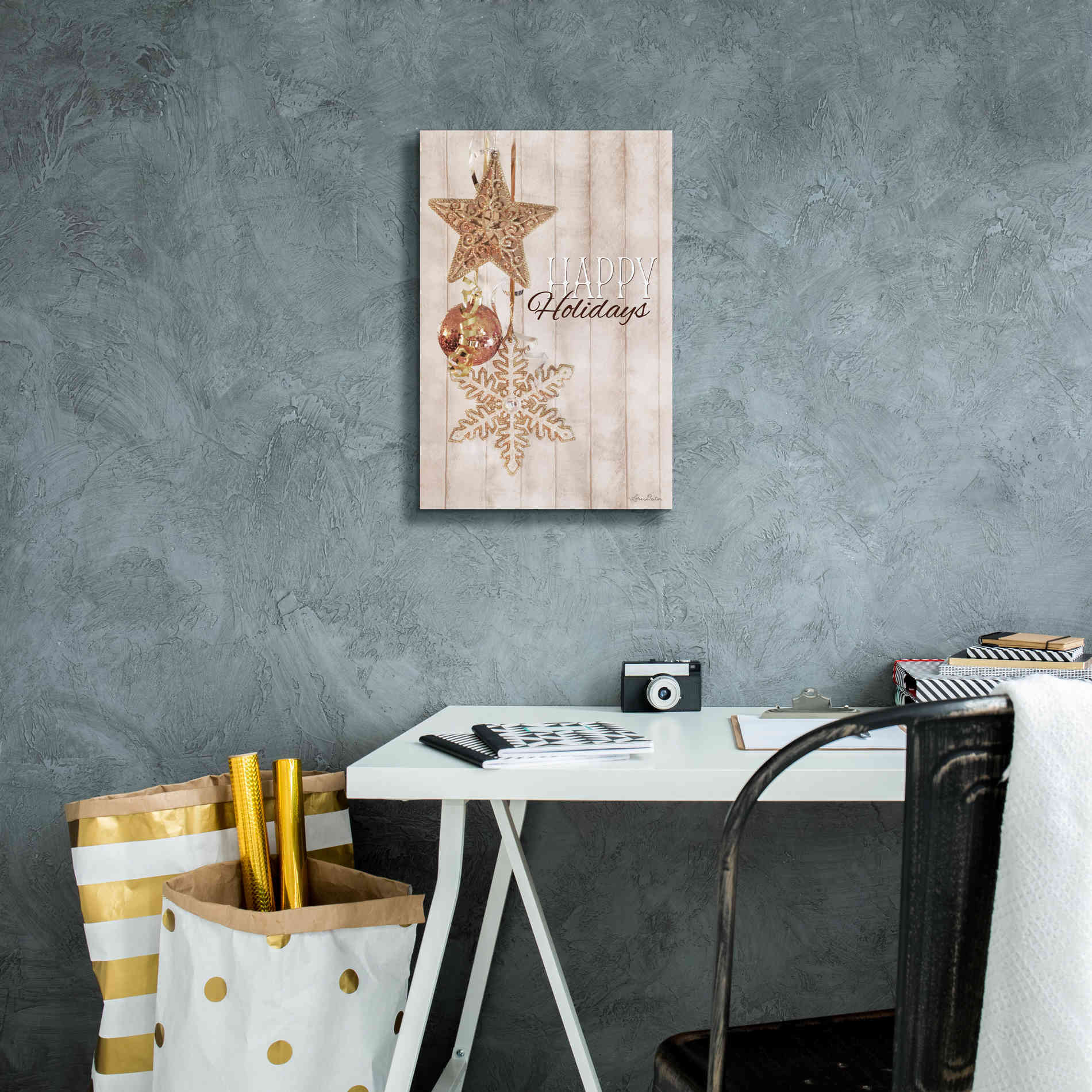 'Gold Sparkle Happy Holidays' by Lori Deiter, Canvas Wall Art,12 x 18