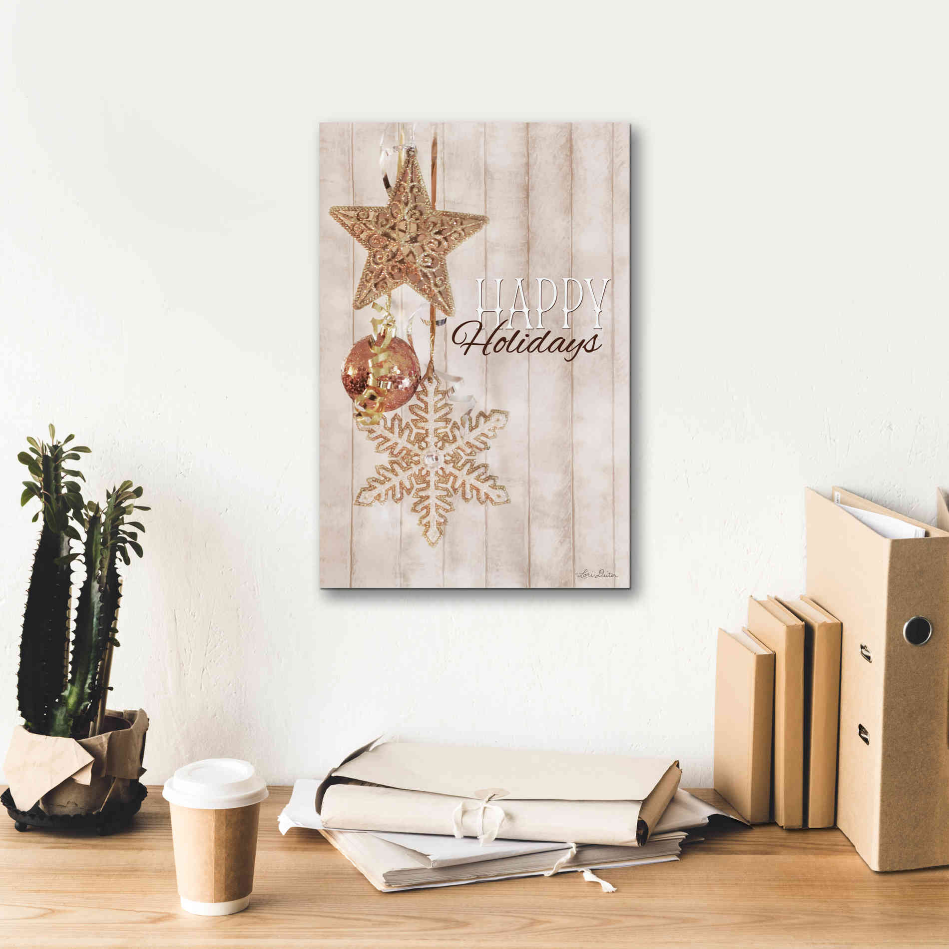 'Gold Sparkle Happy Holidays' by Lori Deiter, Canvas Wall Art,12 x 18