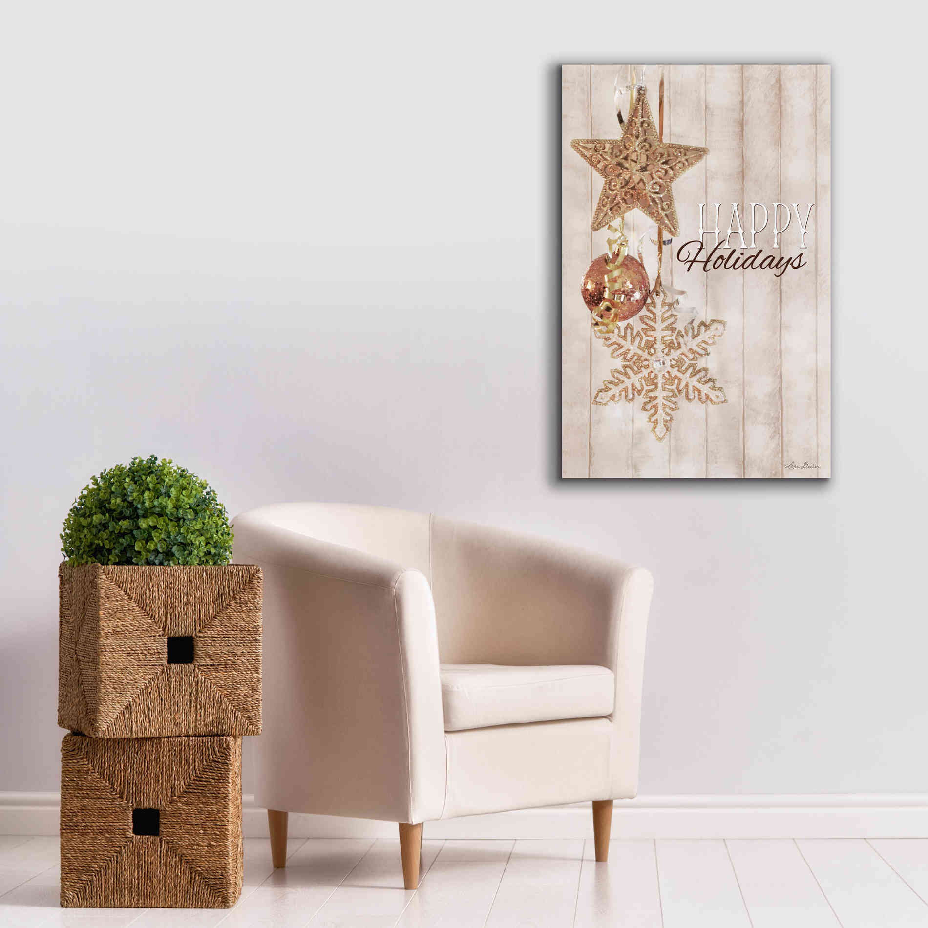 'Gold Sparkle Happy Holidays' by Lori Deiter, Canvas Wall Art,26 x 40
