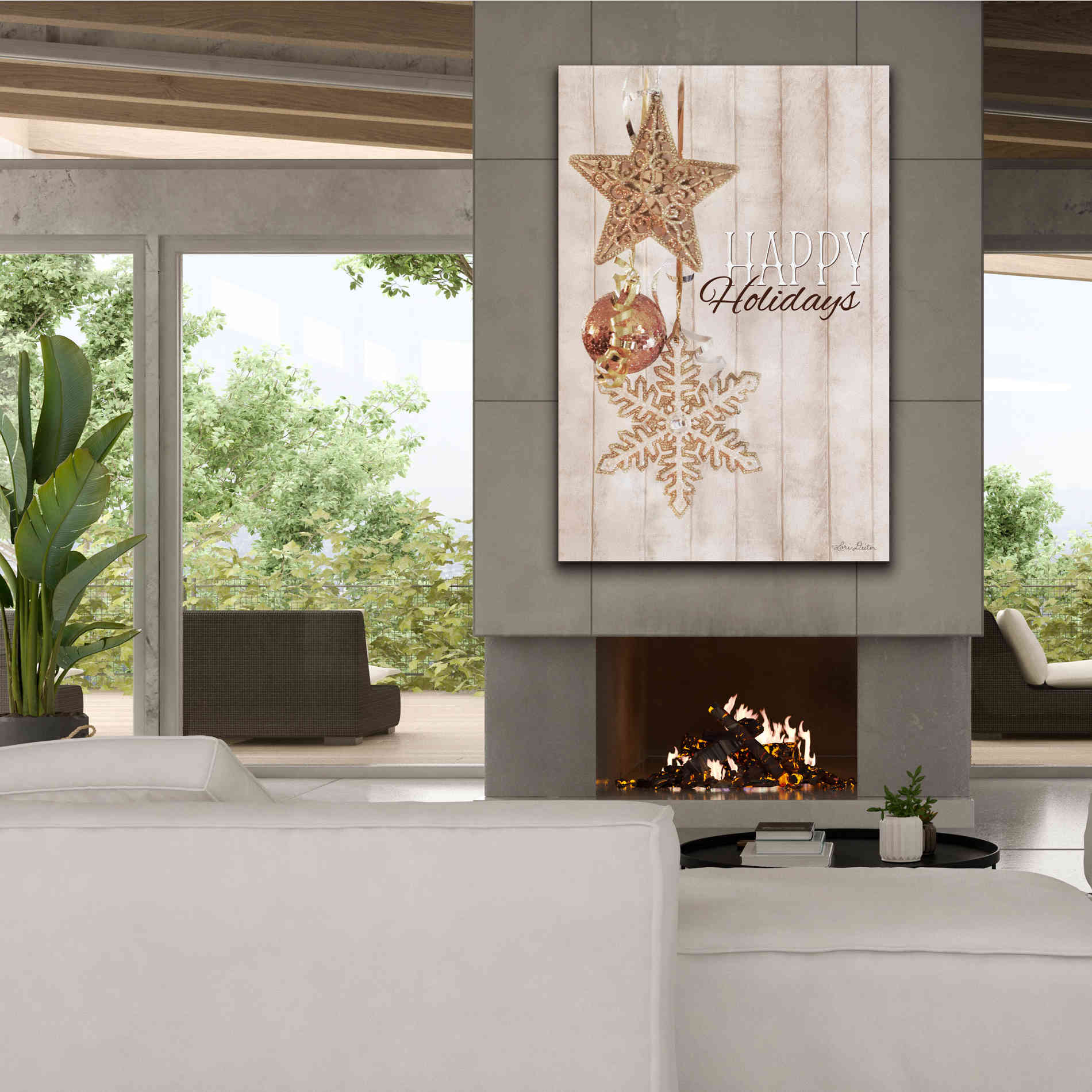 'Gold Sparkle Happy Holidays' by Lori Deiter, Canvas Wall Art,40 x 60