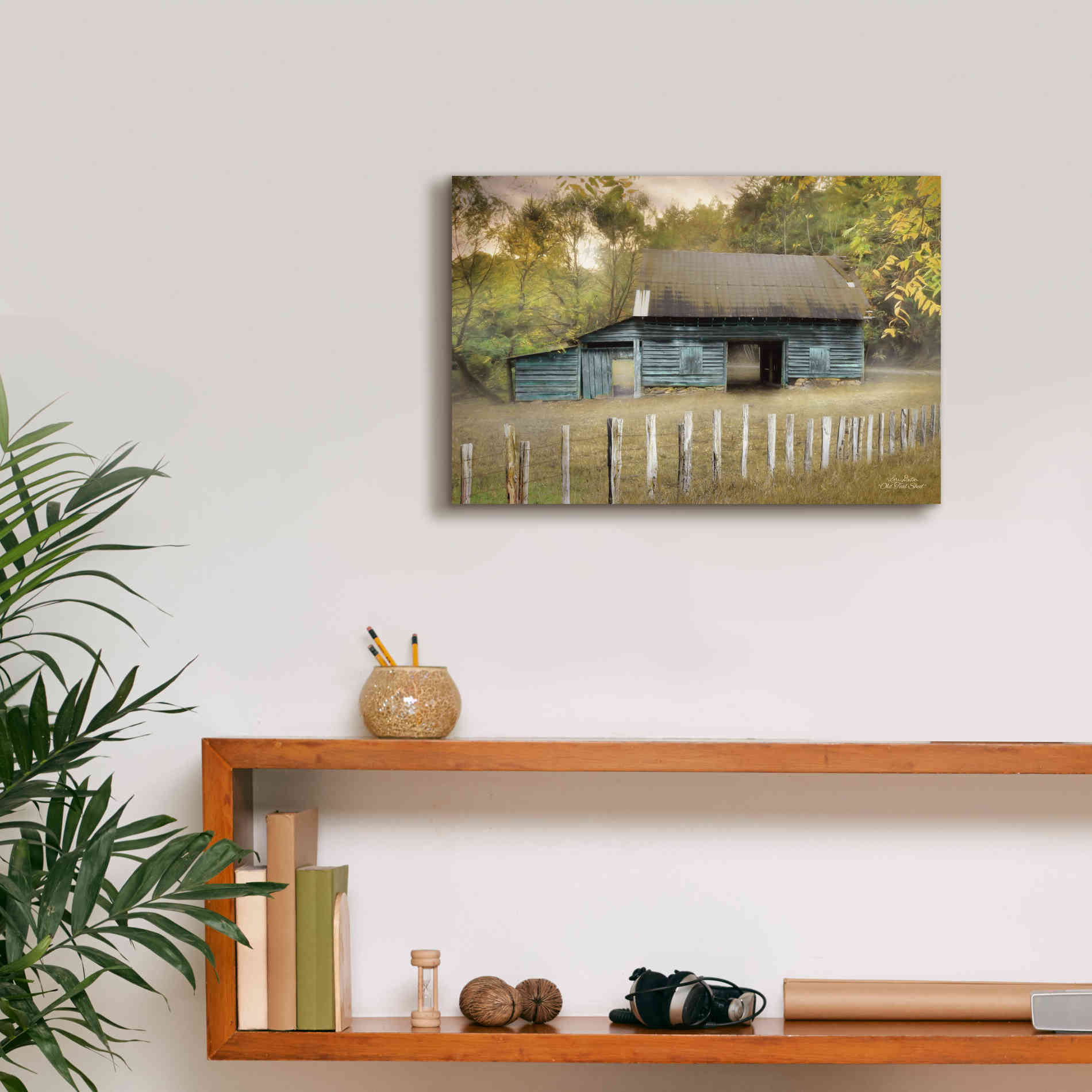 'Old Teal Shed' by Lori Deiter, Canvas Wall Art,18 x 12