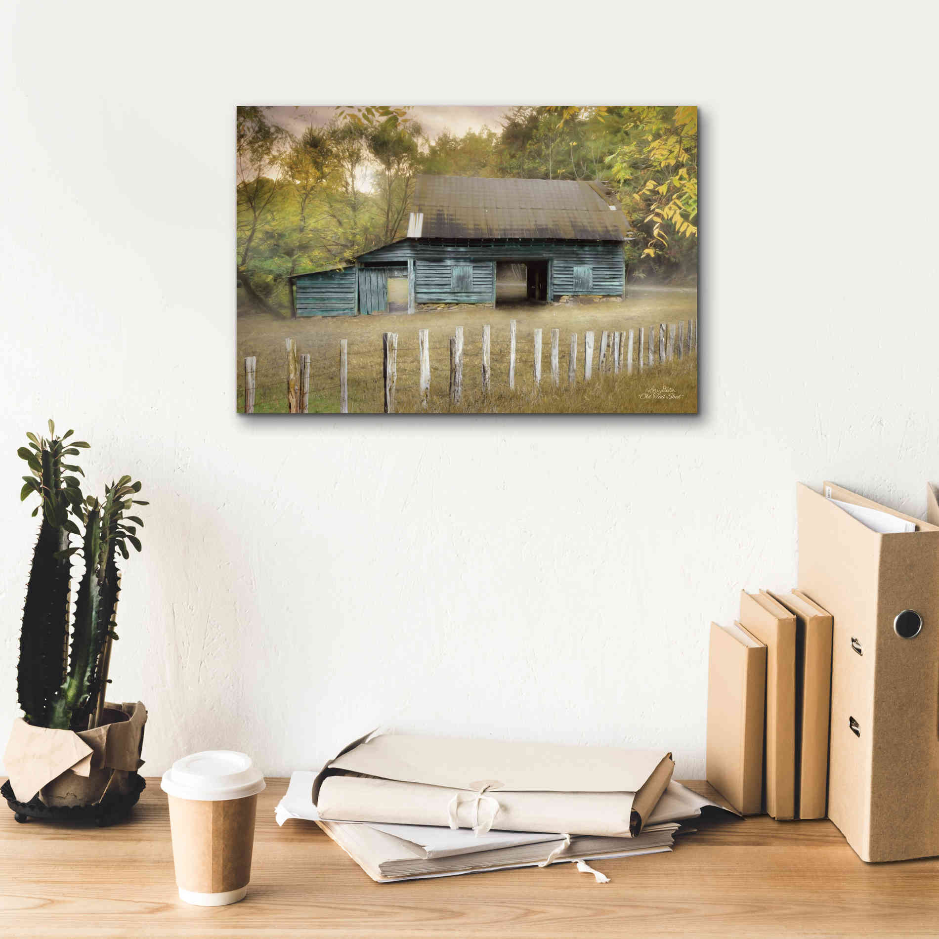 'Old Teal Shed' by Lori Deiter, Canvas Wall Art,18 x 12