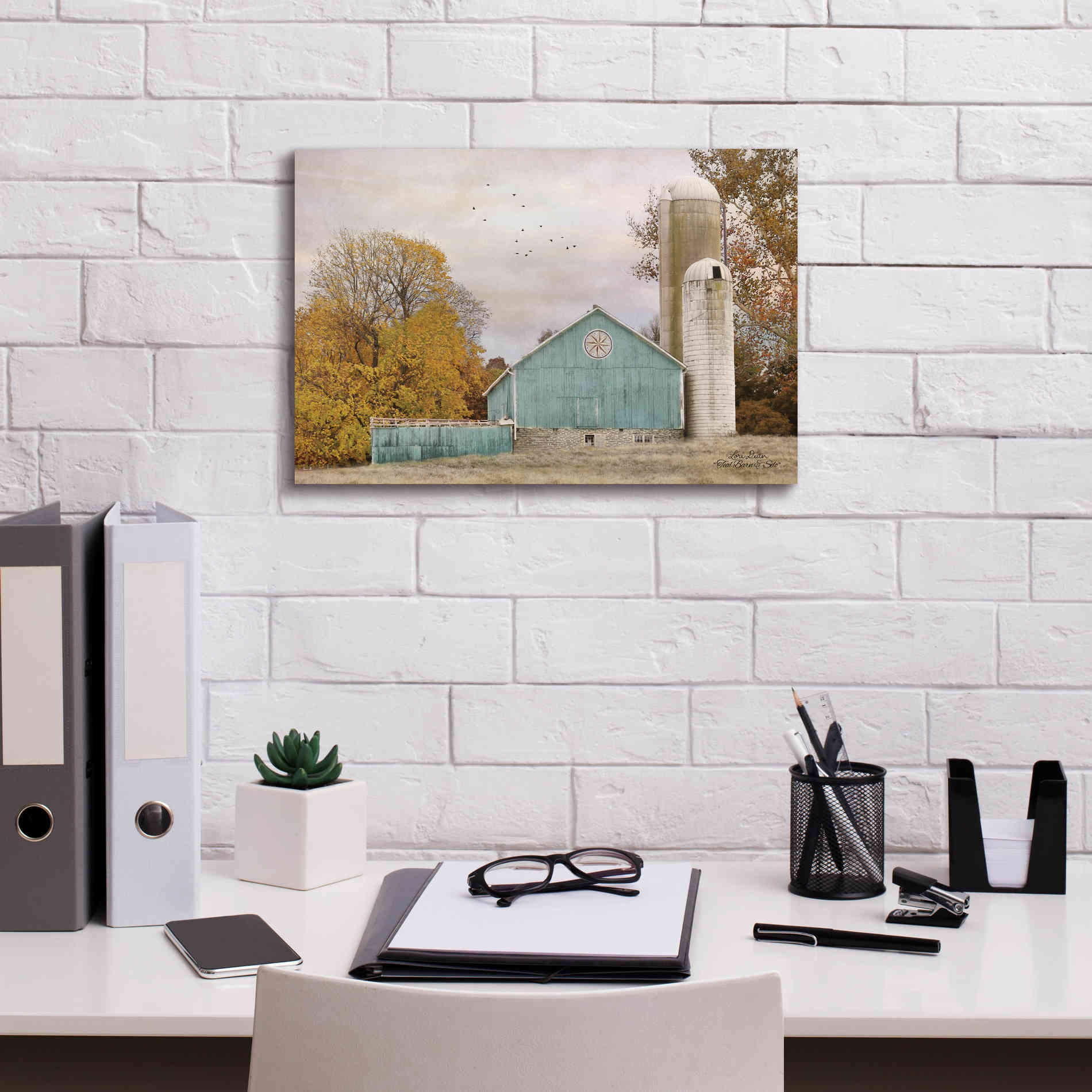 'Teal Barn and Silo' by Lori Deiter, Canvas Wall Art,18 x 12
