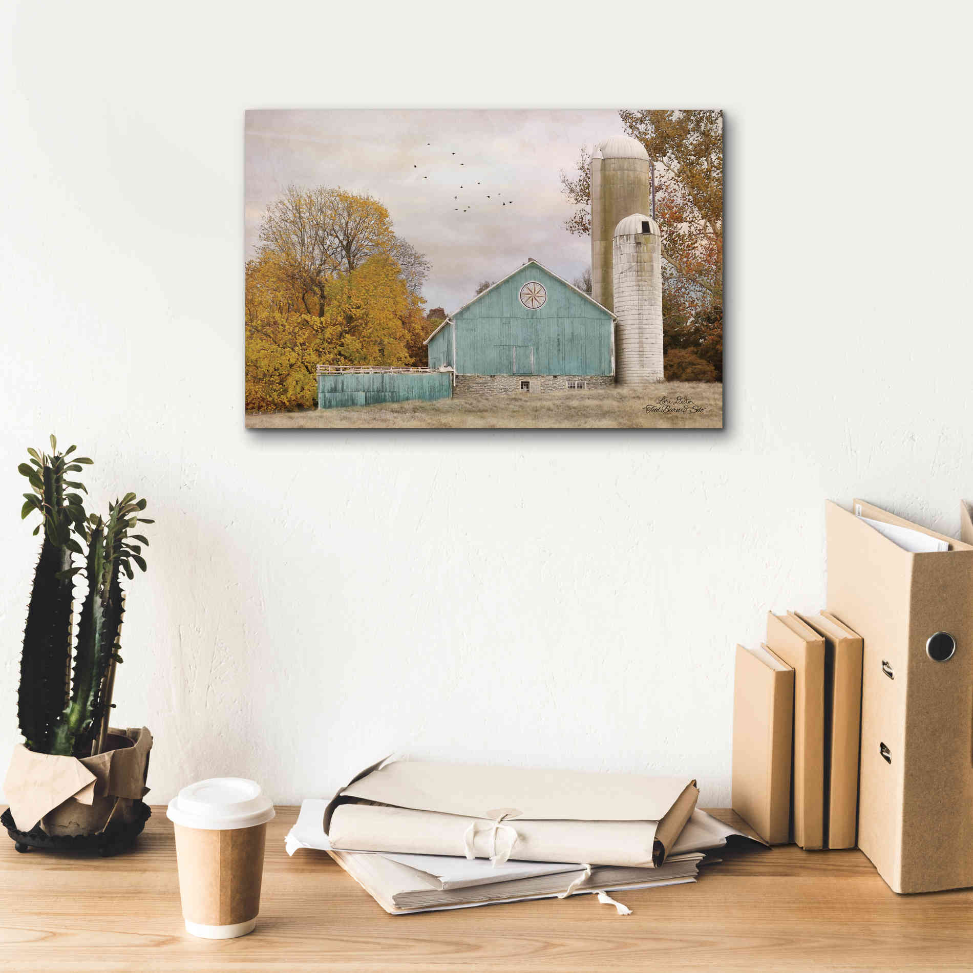 'Teal Barn and Silo' by Lori Deiter, Canvas Wall Art,18 x 12