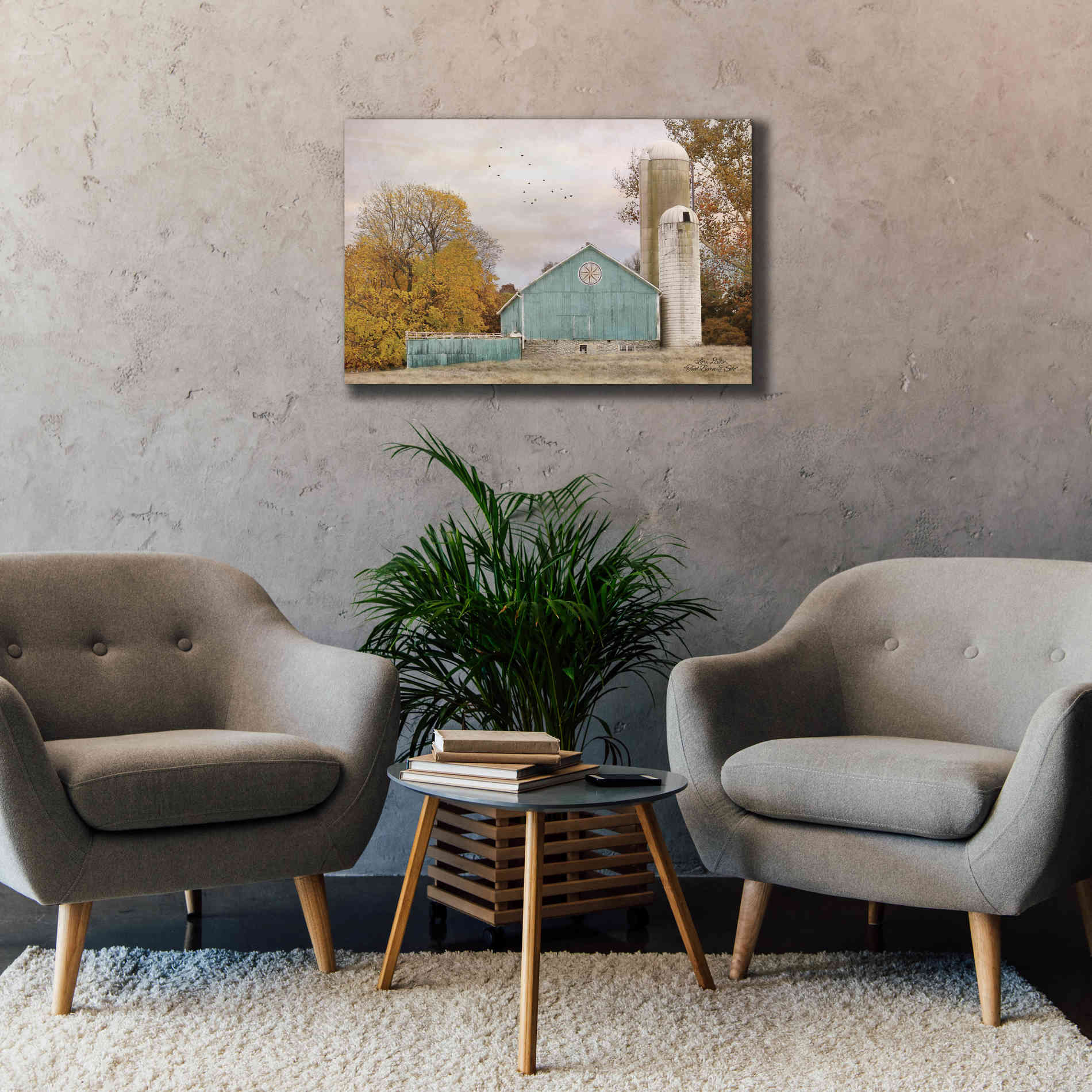 'Teal Barn and Silo' by Lori Deiter, Canvas Wall Art,40 x 26