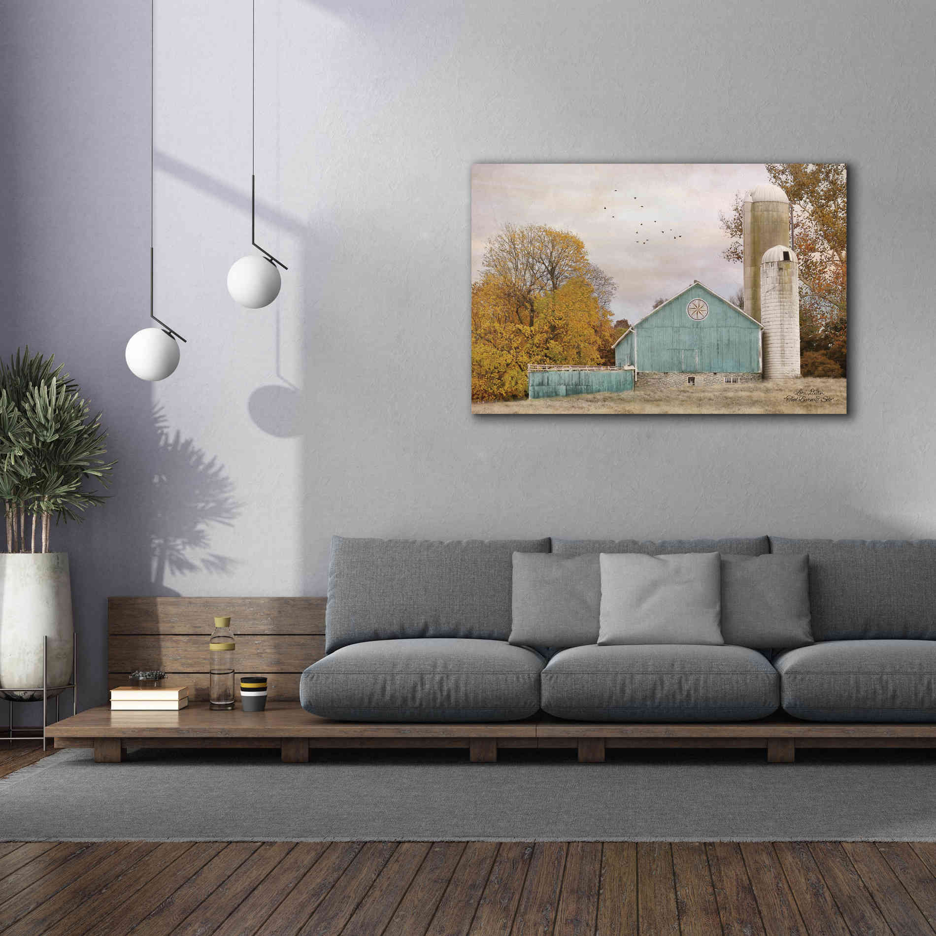 'Teal Barn and Silo' by Lori Deiter, Canvas Wall Art,60 x 40