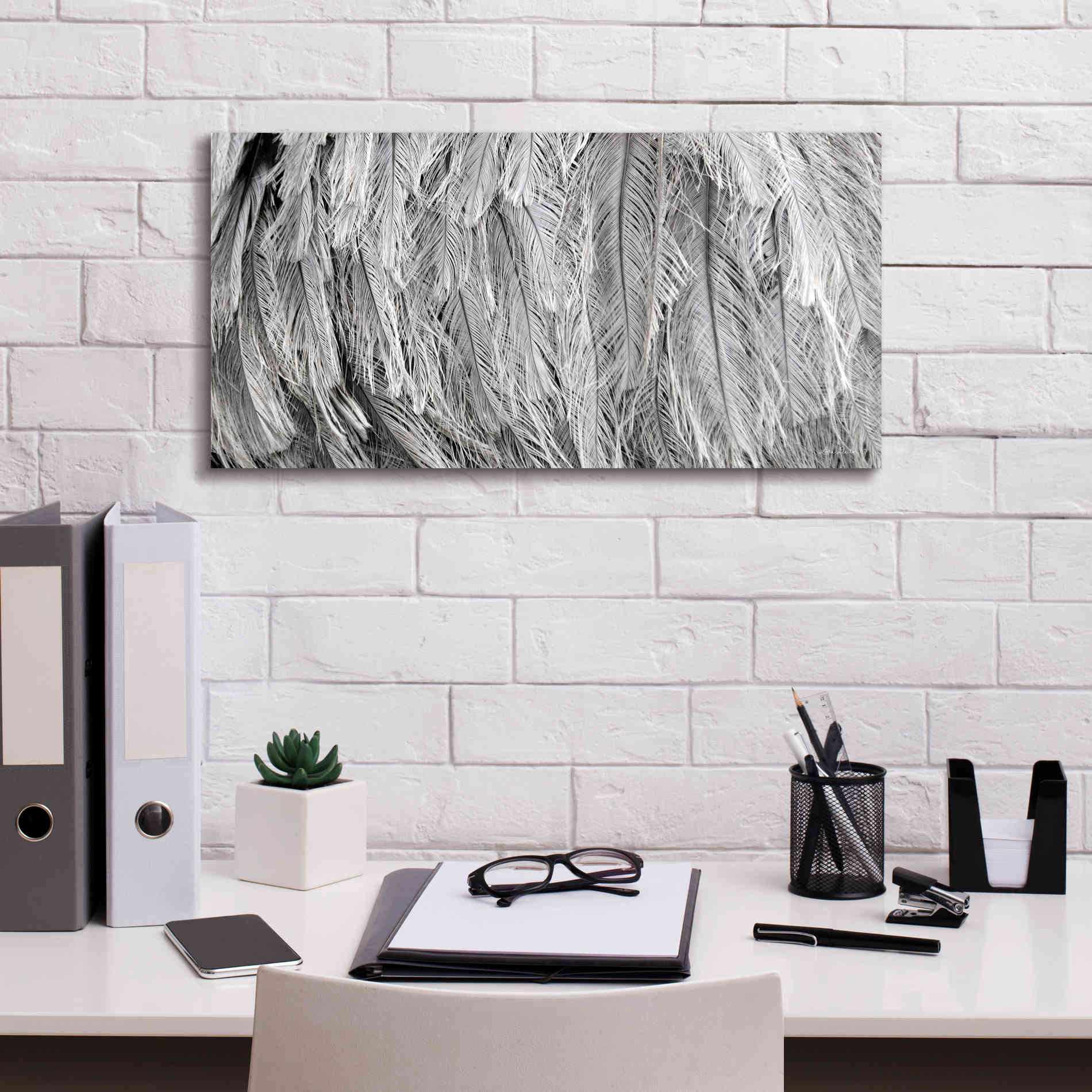'Silver Feathers' by Lori Deiter, Canvas Wall Art,24 x 12