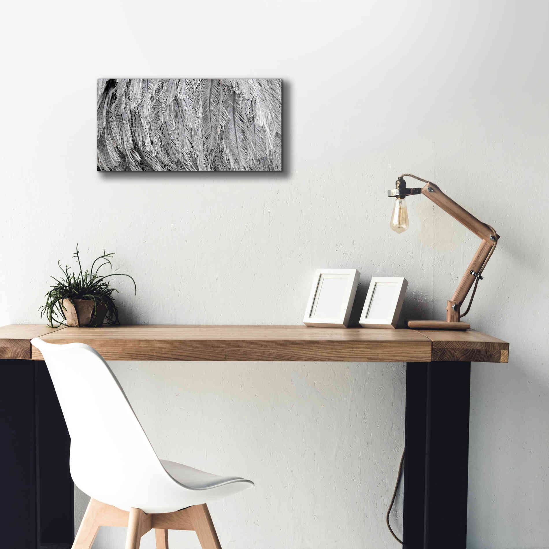 'Silver Feathers' by Lori Deiter, Canvas Wall Art,24 x 12