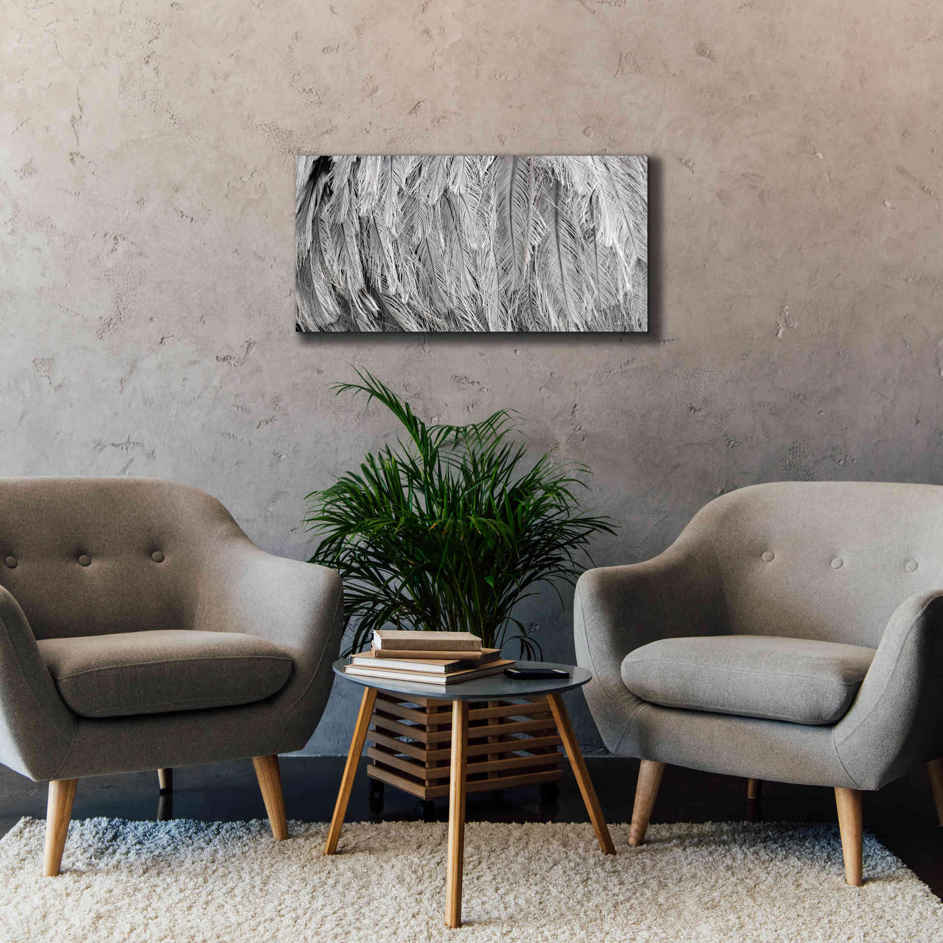 'Silver Feathers' by Lori Deiter, Canvas Wall Art,40 x 20