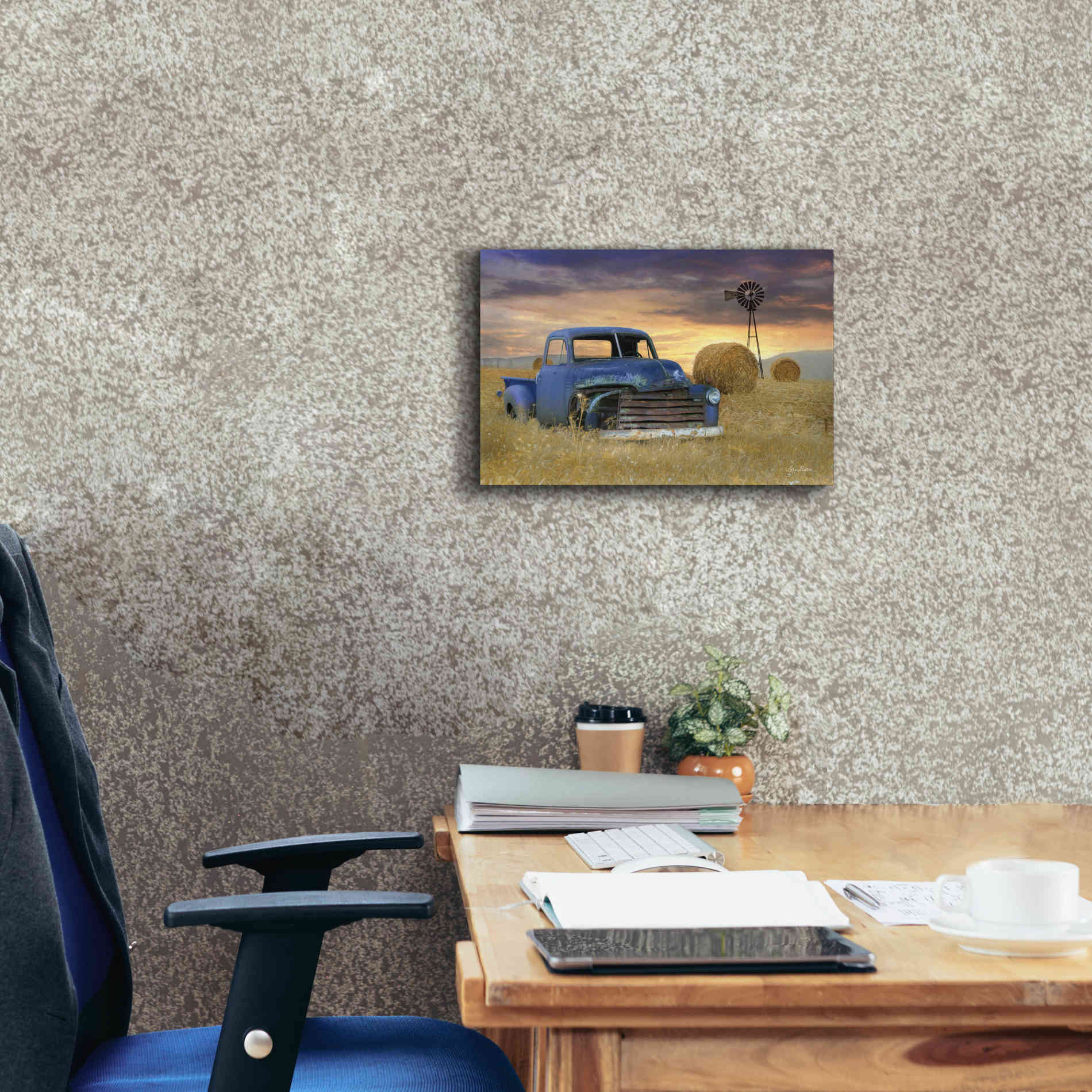 'Old Chevy with Windmill' by Lori Deiter, Canvas Wall Art,18 x 12
