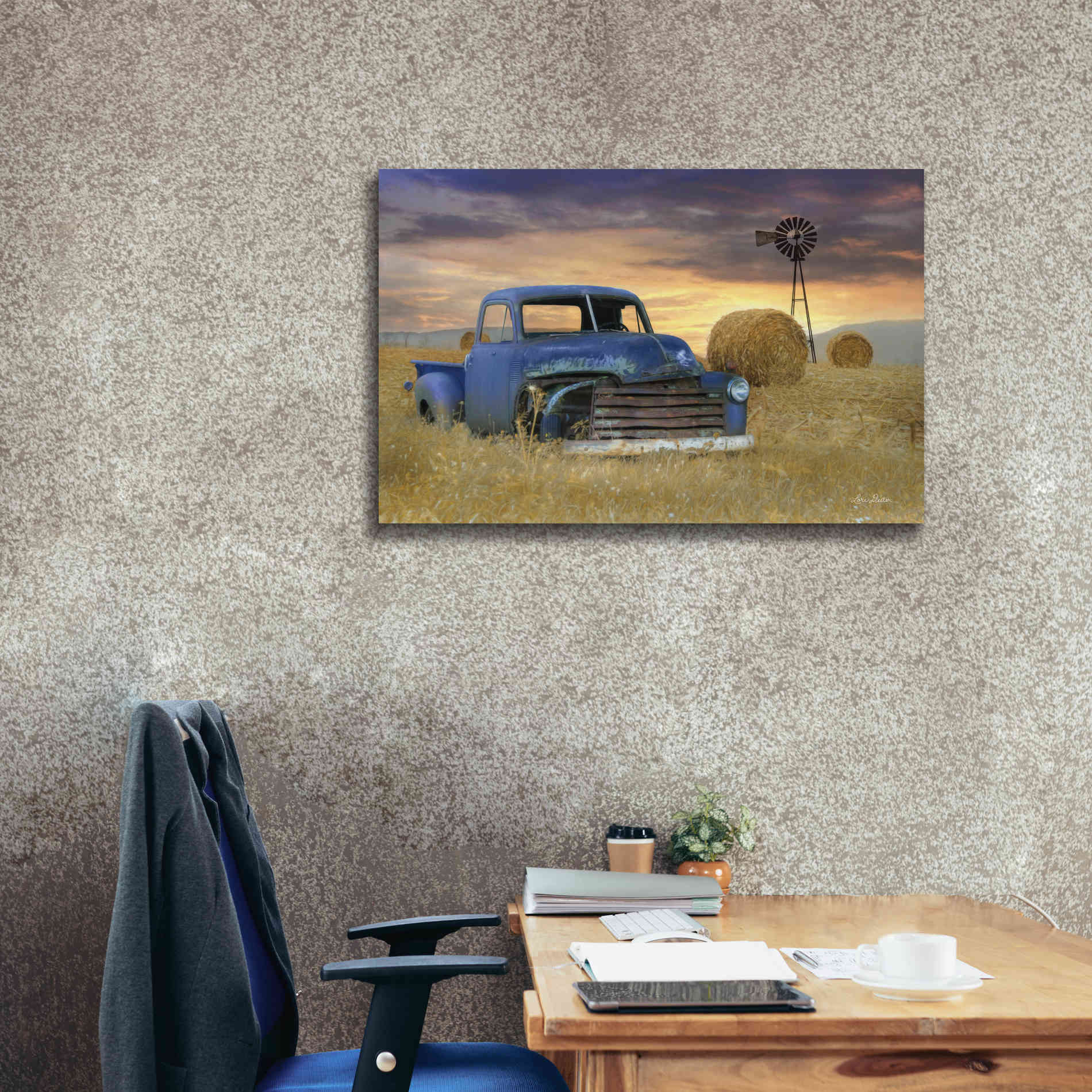 'Old Chevy with Windmill' by Lori Deiter, Canvas Wall Art,40 x 26