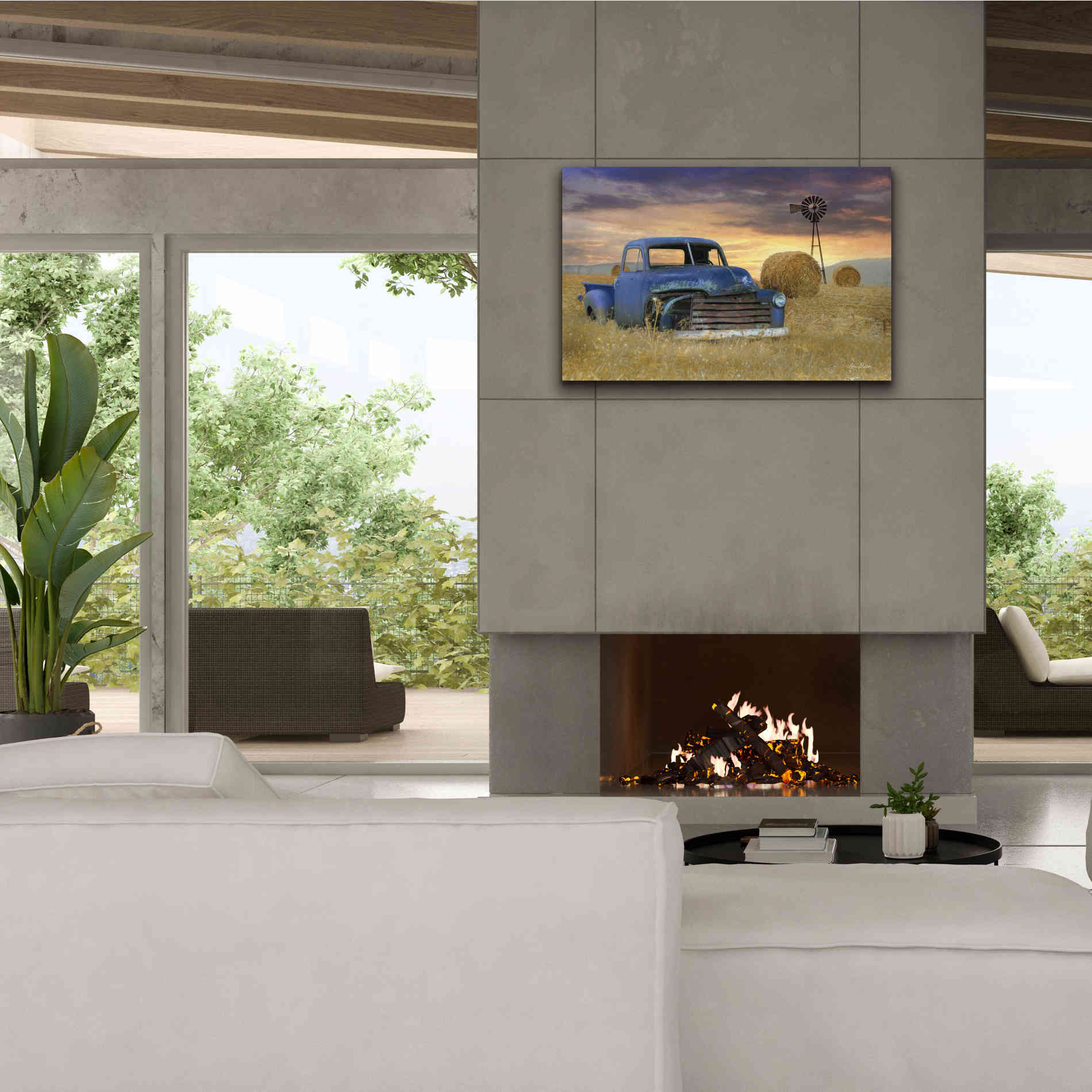 'Old Chevy with Windmill' by Lori Deiter, Canvas Wall Art,40 x 26