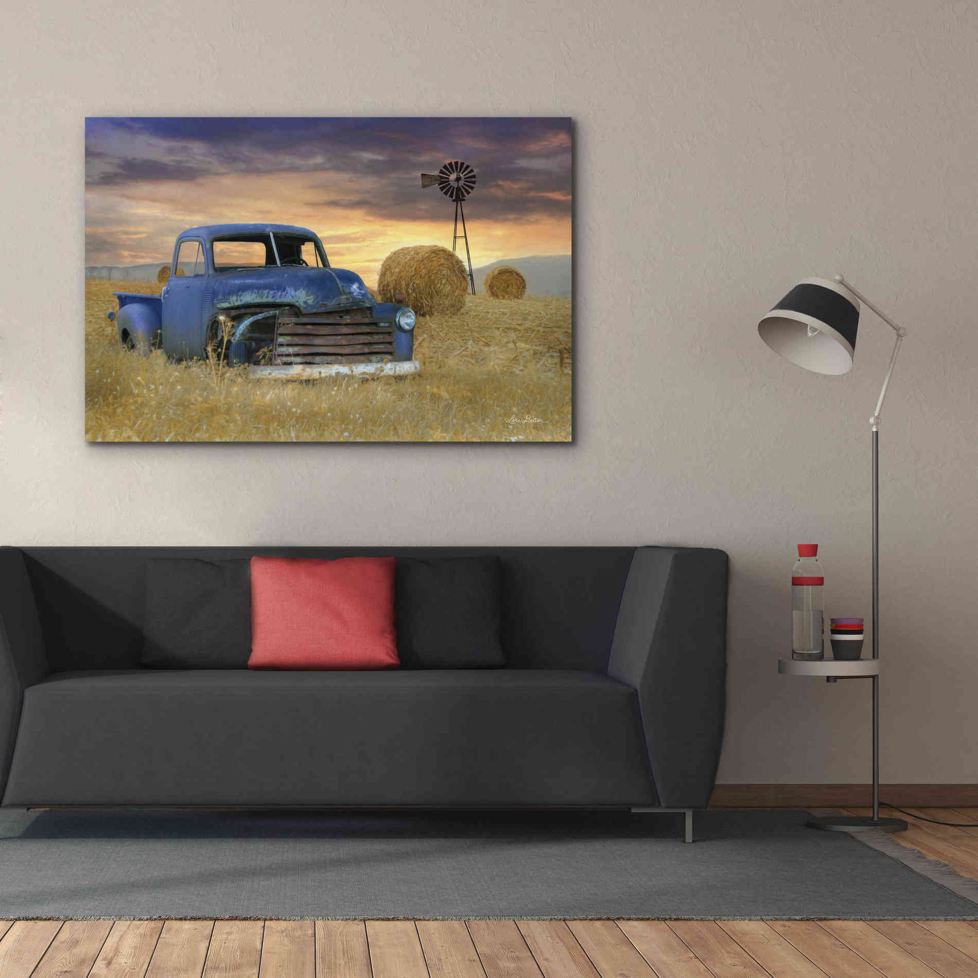 'Old Chevy with Windmill' by Lori Deiter, Canvas Wall Art,60 x 40