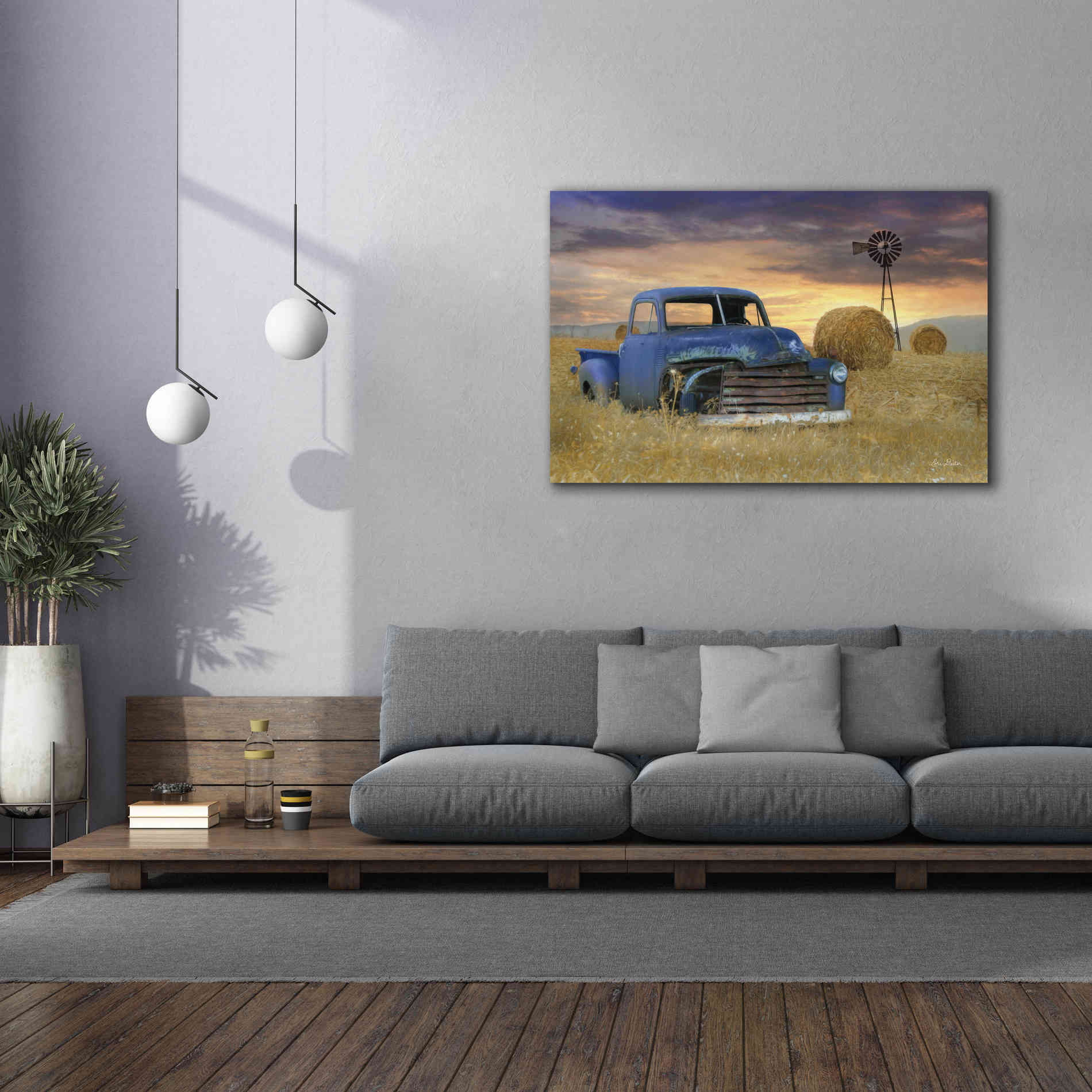 'Old Chevy with Windmill' by Lori Deiter, Canvas Wall Art,60 x 40