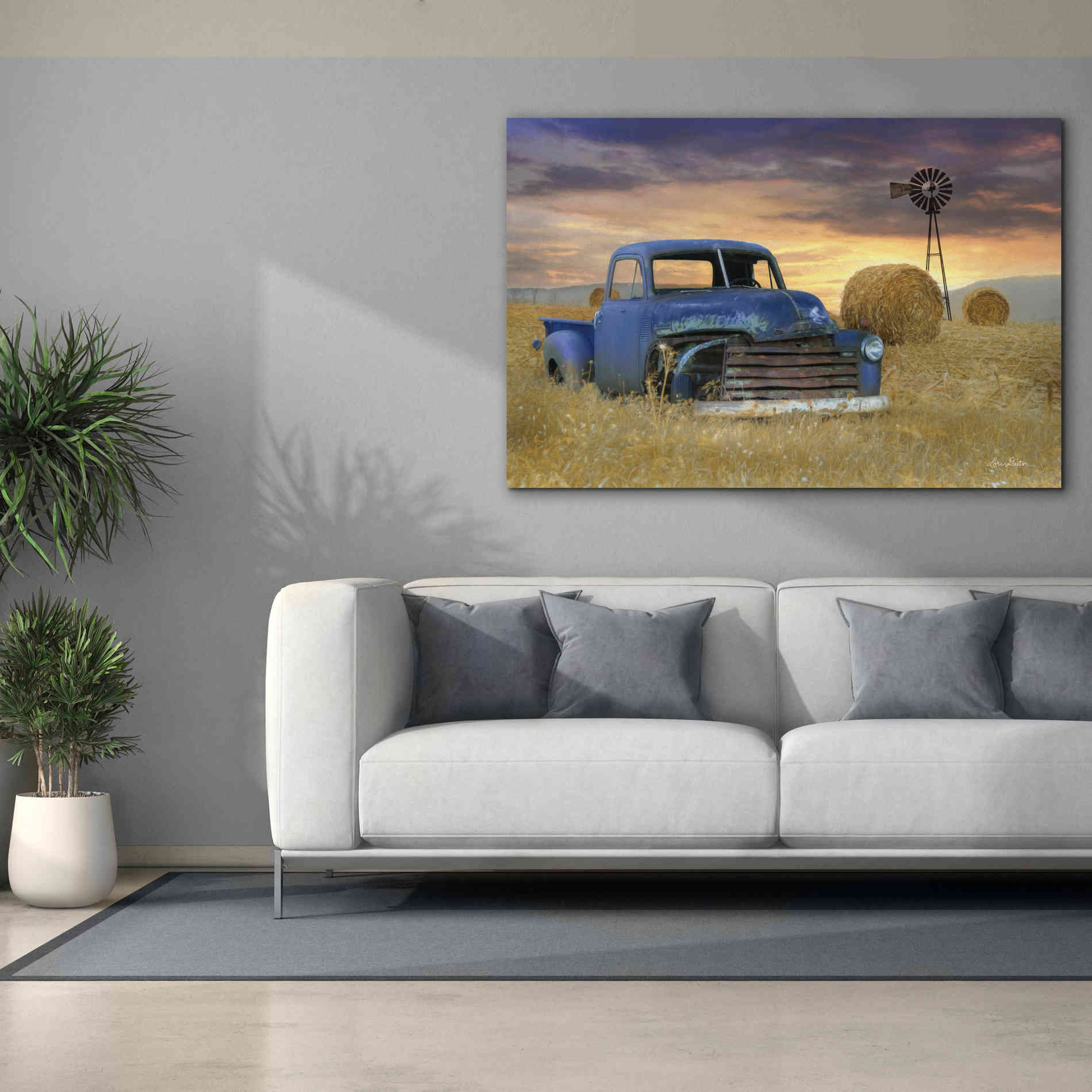 'Old Chevy with Windmill' by Lori Deiter, Canvas Wall Art,60 x 40