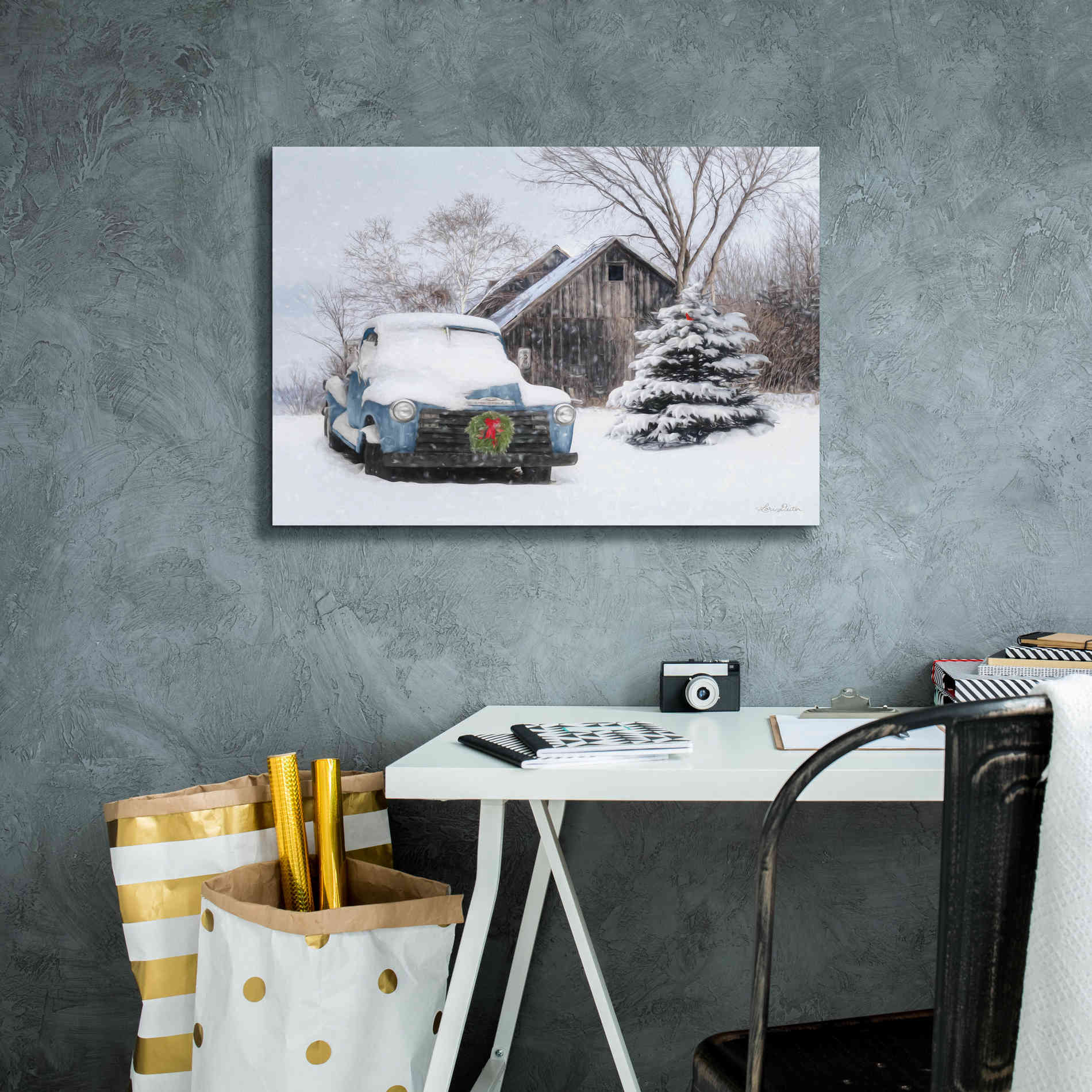 'Christmas on the Farm' by Lori Deiter, Canvas Wall Art,26 x 18