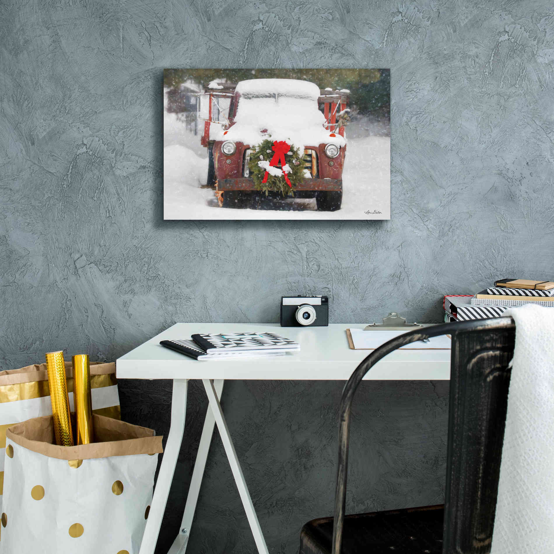 'Christmas Farm Truck' by Lori Deiter, Canvas Wall Art,18 x 12