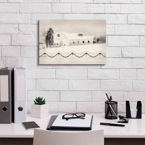 Image of 'Snowy Barn on a Hill' by Lori Deiter, Canvas Wall Art,18 x 12