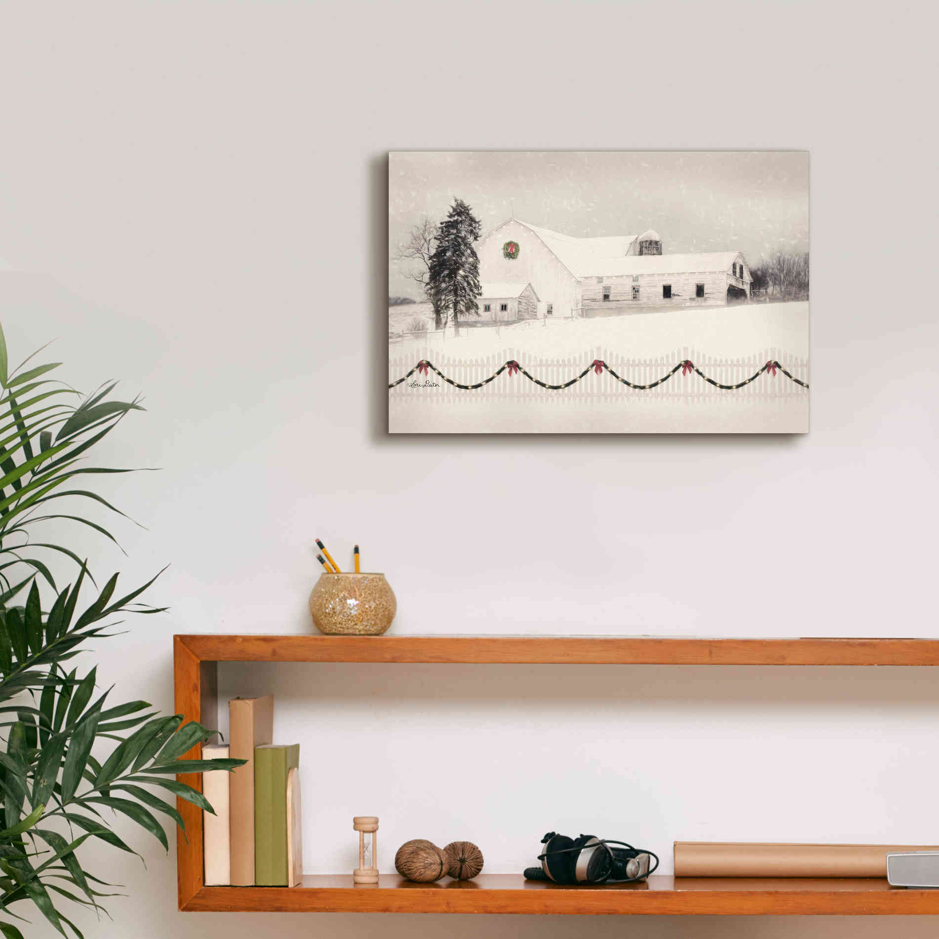 'Snowy Barn on a Hill' by Lori Deiter, Canvas Wall Art,18 x 12