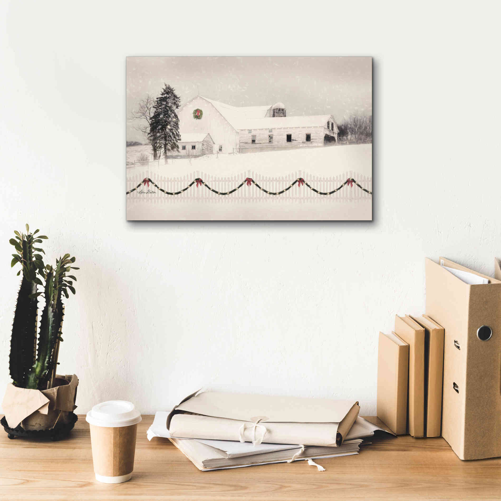 'Snowy Barn on a Hill' by Lori Deiter, Canvas Wall Art,18 x 12