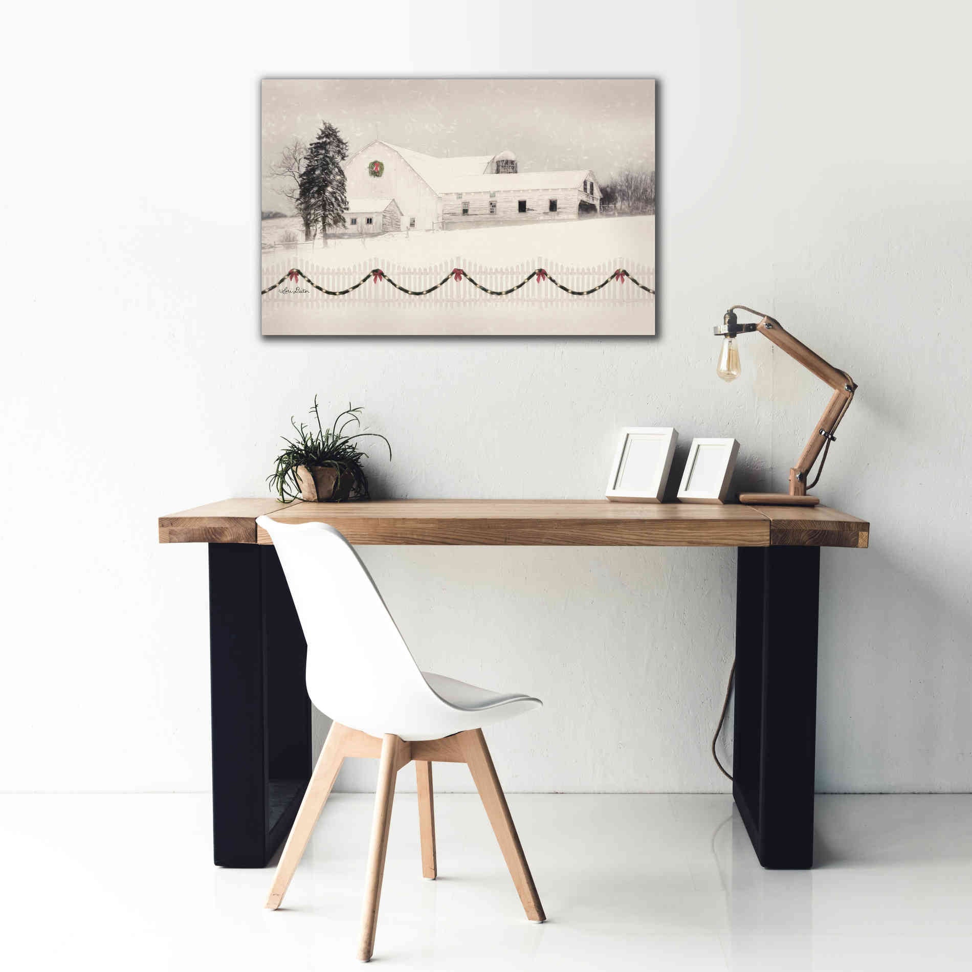 'Snowy Barn on a Hill' by Lori Deiter, Canvas Wall Art,40 x 26