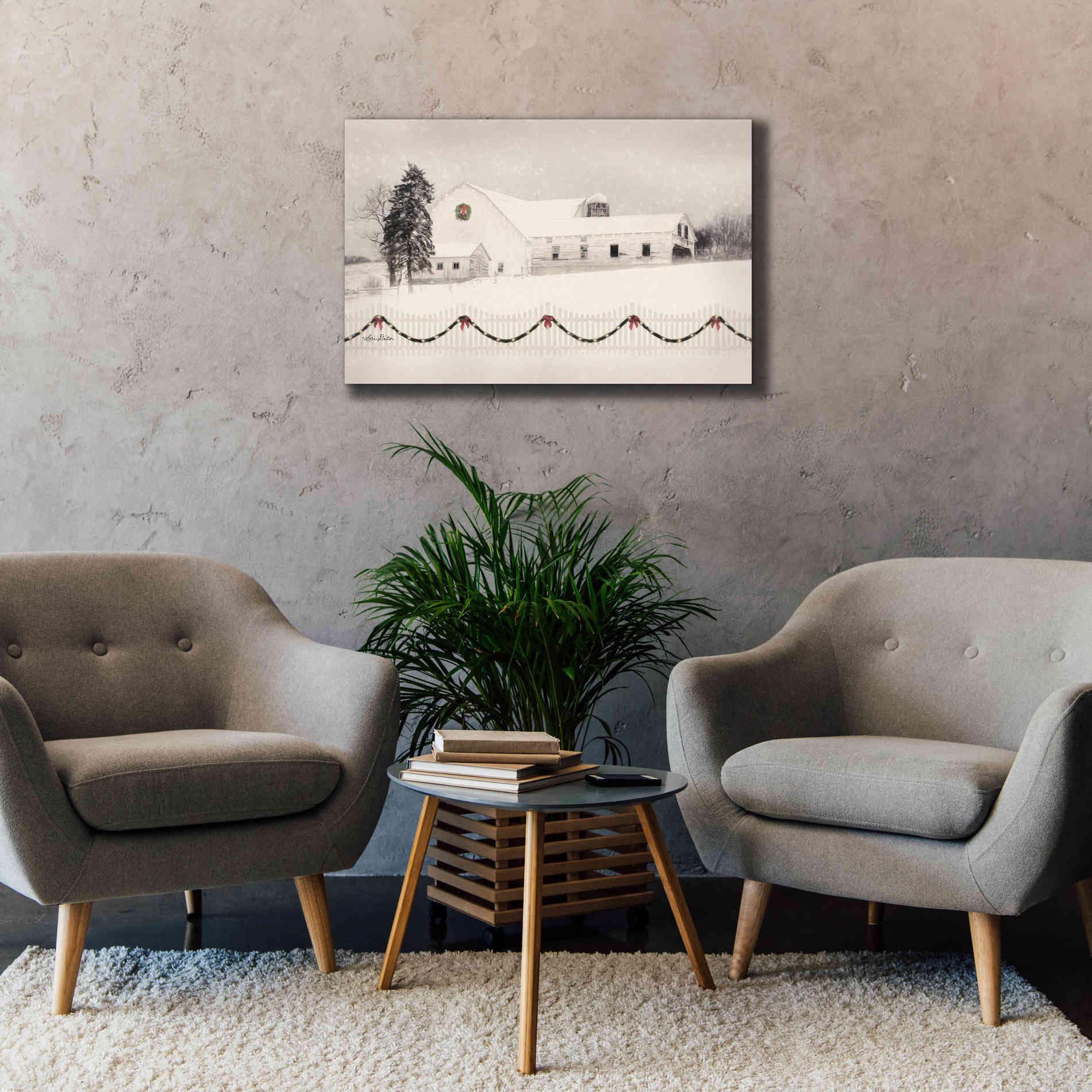 'Snowy Barn on a Hill' by Lori Deiter, Canvas Wall Art,40 x 26