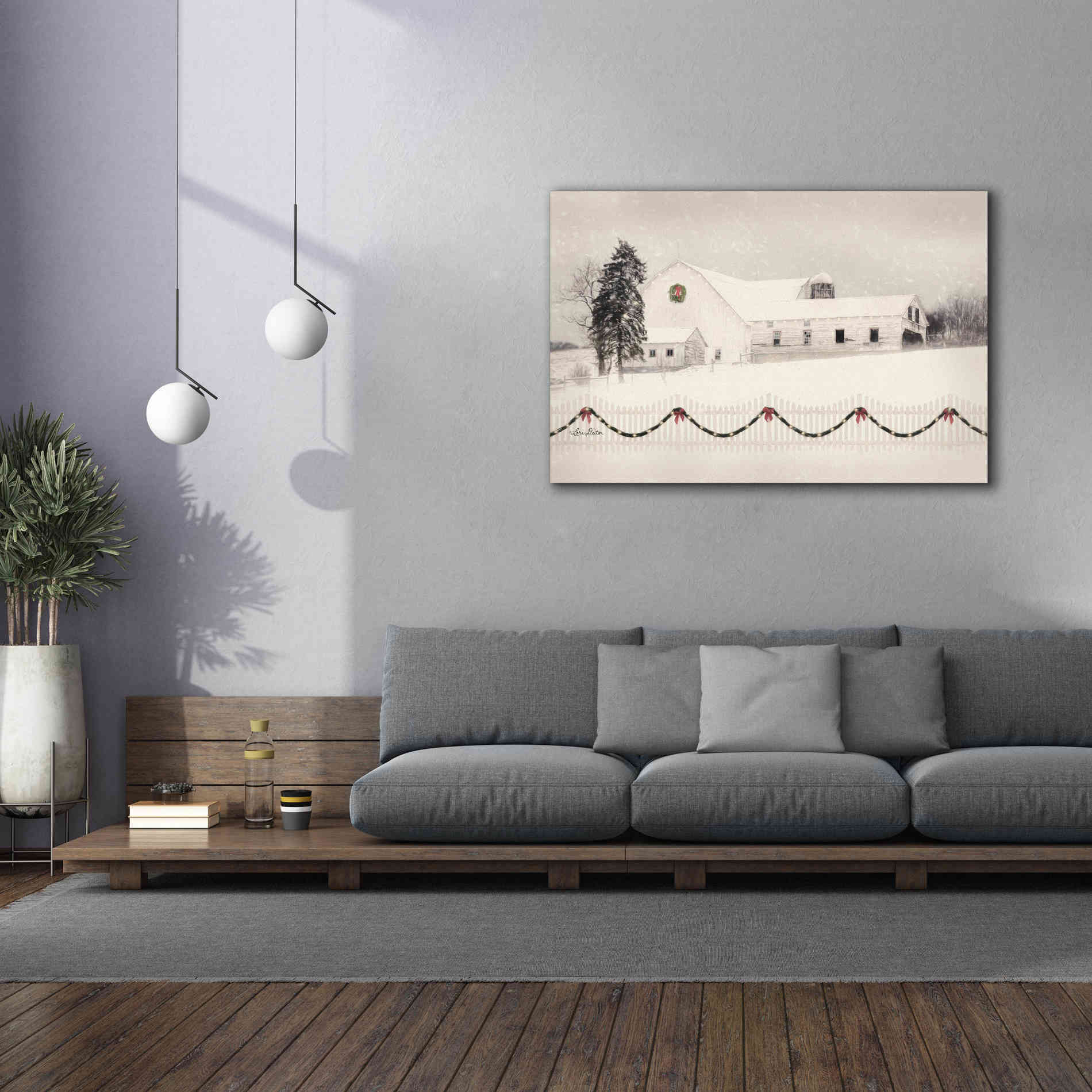 'Snowy Barn on a Hill' by Lori Deiter, Canvas Wall Art,60 x 40