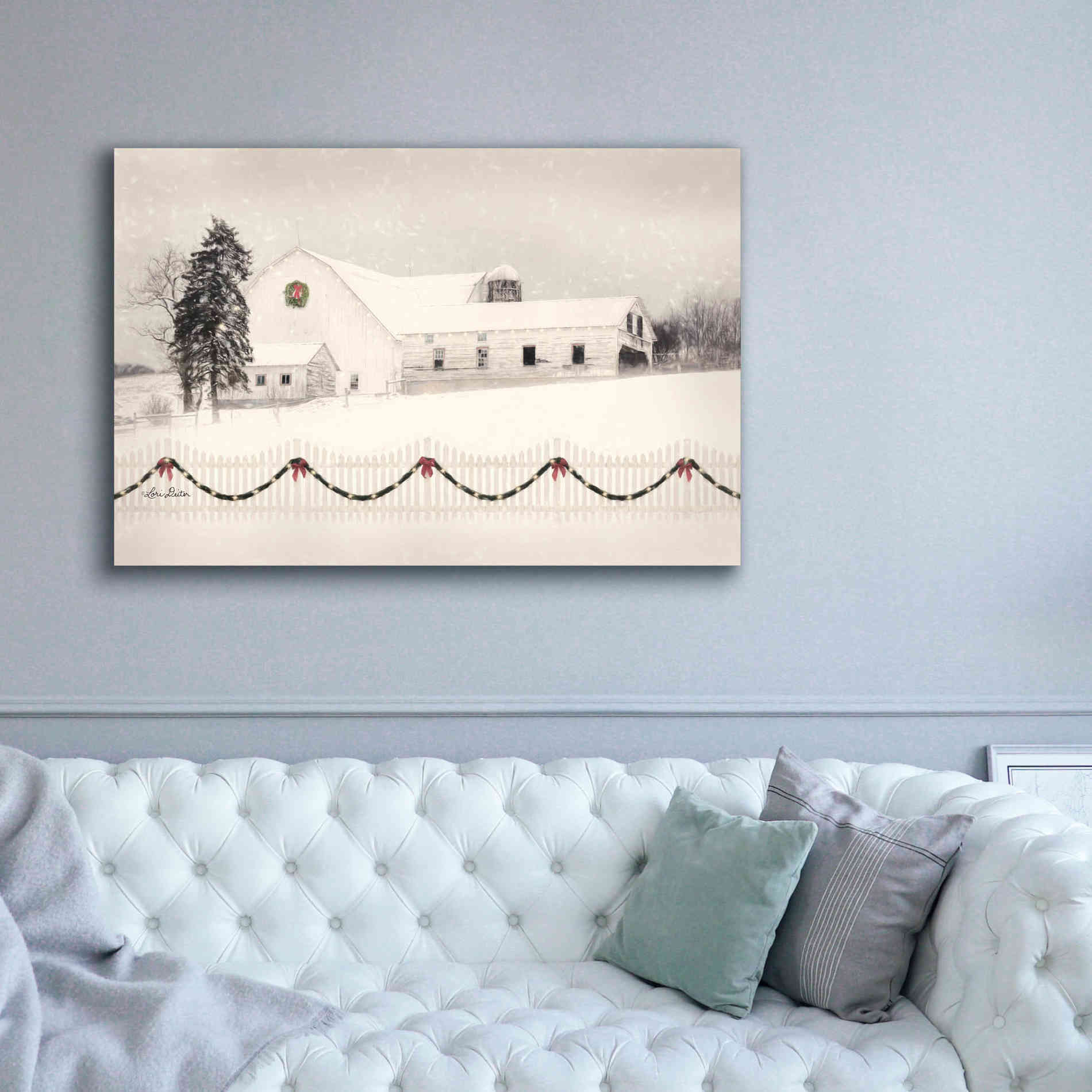 'Snowy Barn on a Hill' by Lori Deiter, Canvas Wall Art,60 x 40
