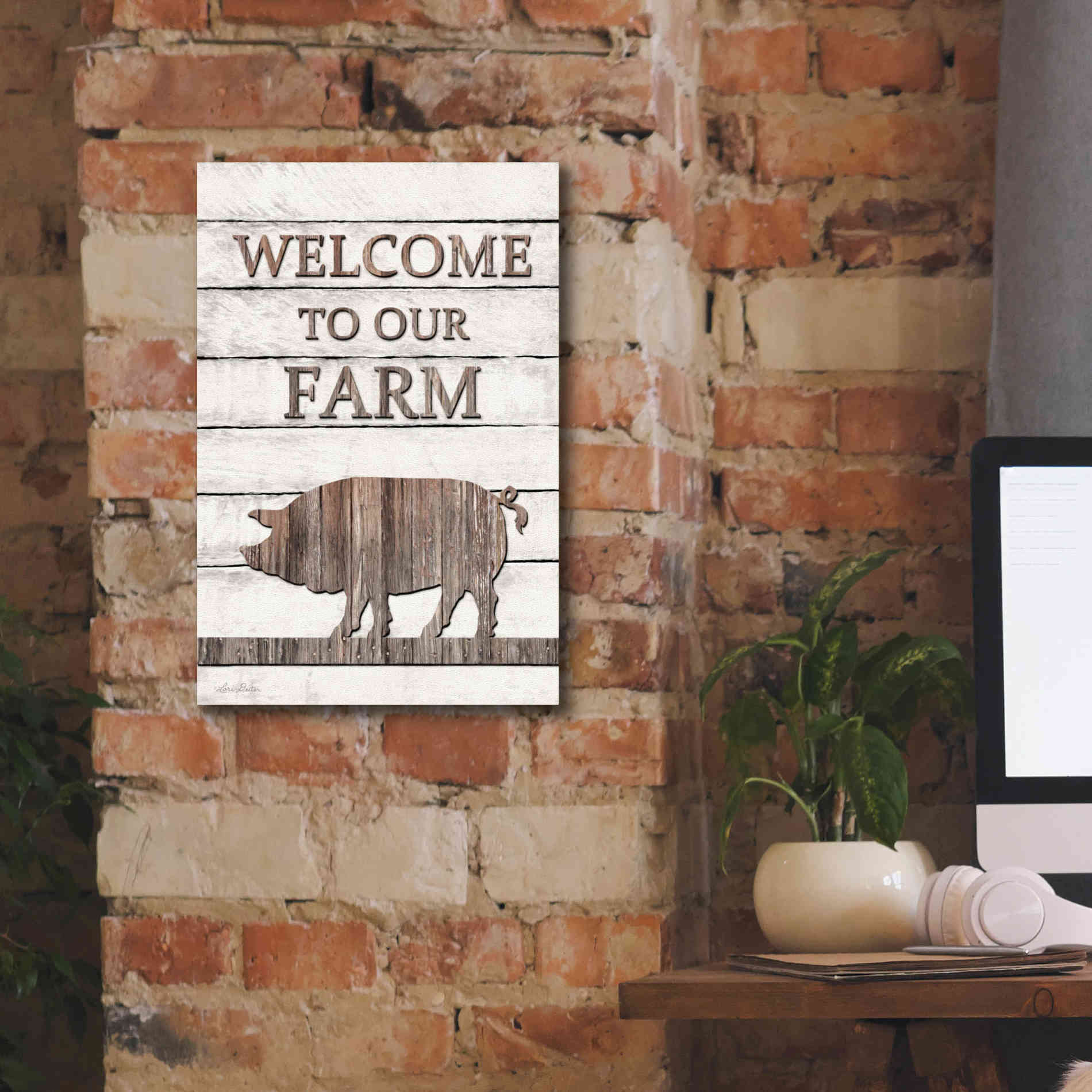 'Pig Welcome to Our Farm' by Lori Deiter, Canvas Wall Art,12 x 18