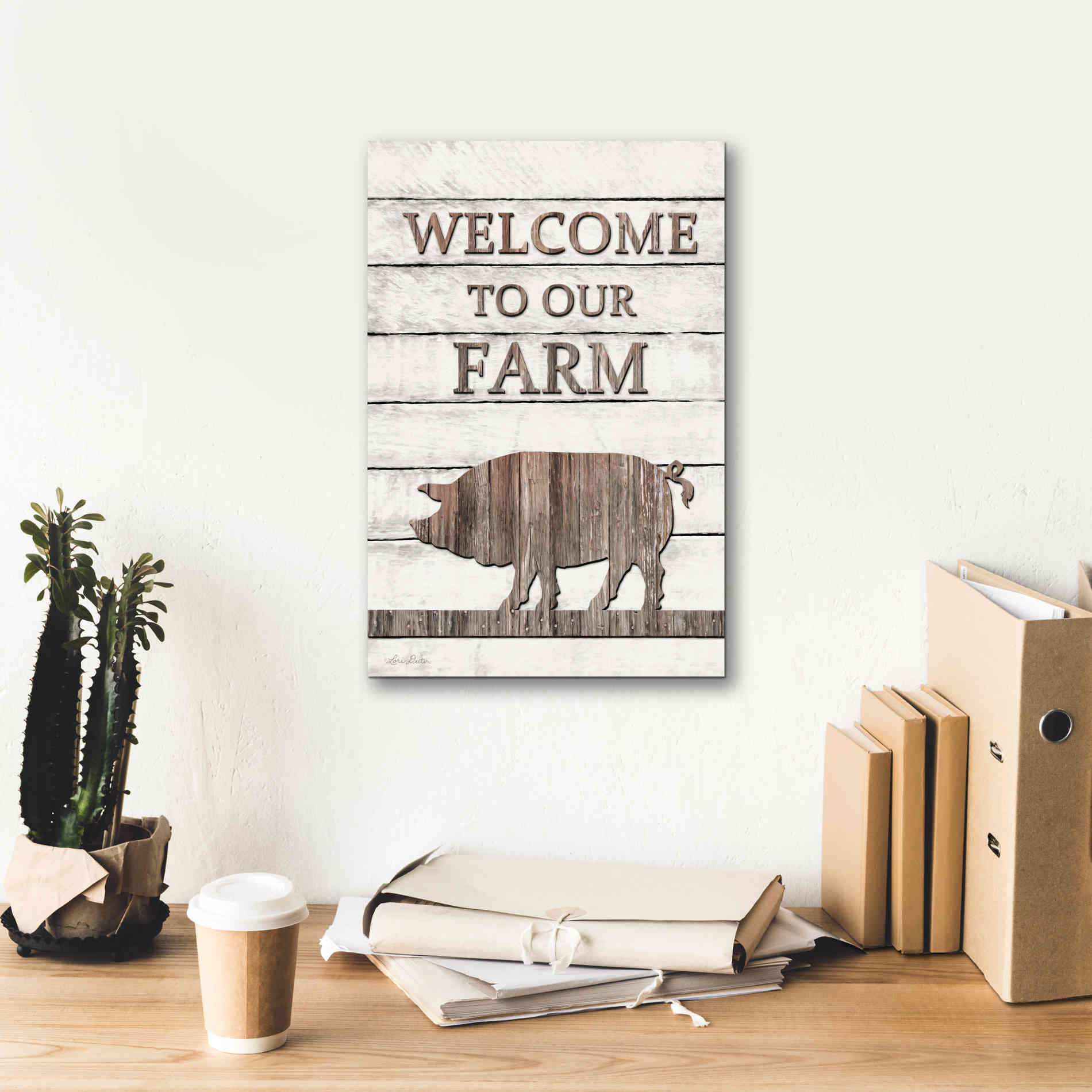 'Pig Welcome to Our Farm' by Lori Deiter, Canvas Wall Art,12 x 18