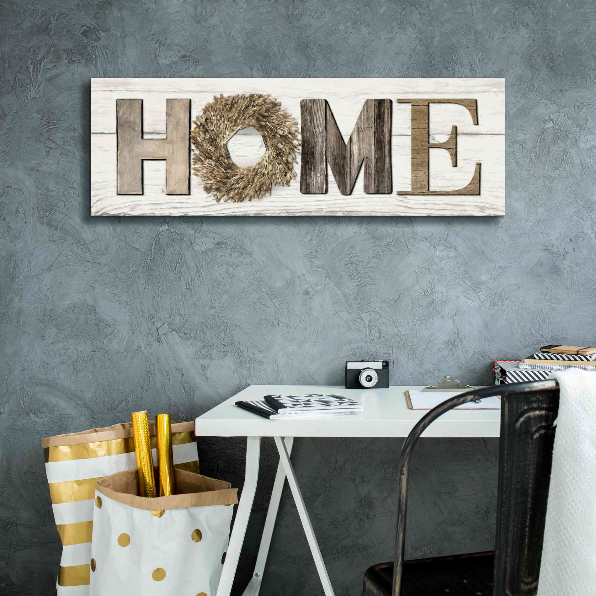 'Home in Beige' by Lori Deiter, Canvas Wall Art,36 x 12