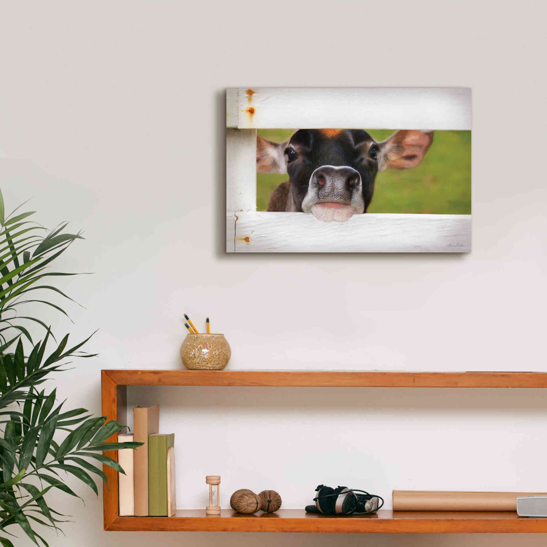 'Cow at Fence' by Lori Deiter, Canvas Wall Art,18 x 12
