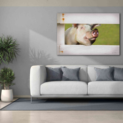 Image of 'Pig at Fence' by Lori Deiter, Canvas Wall Art,60 x 40