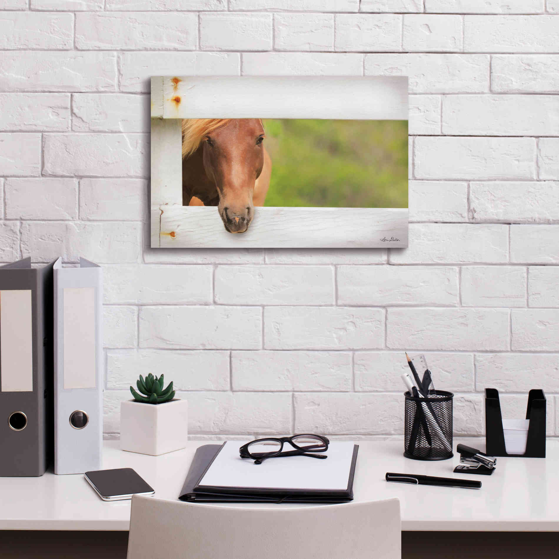 'Horse at Fence' by Lori Deiter, Canvas Wall Art,18 x 12
