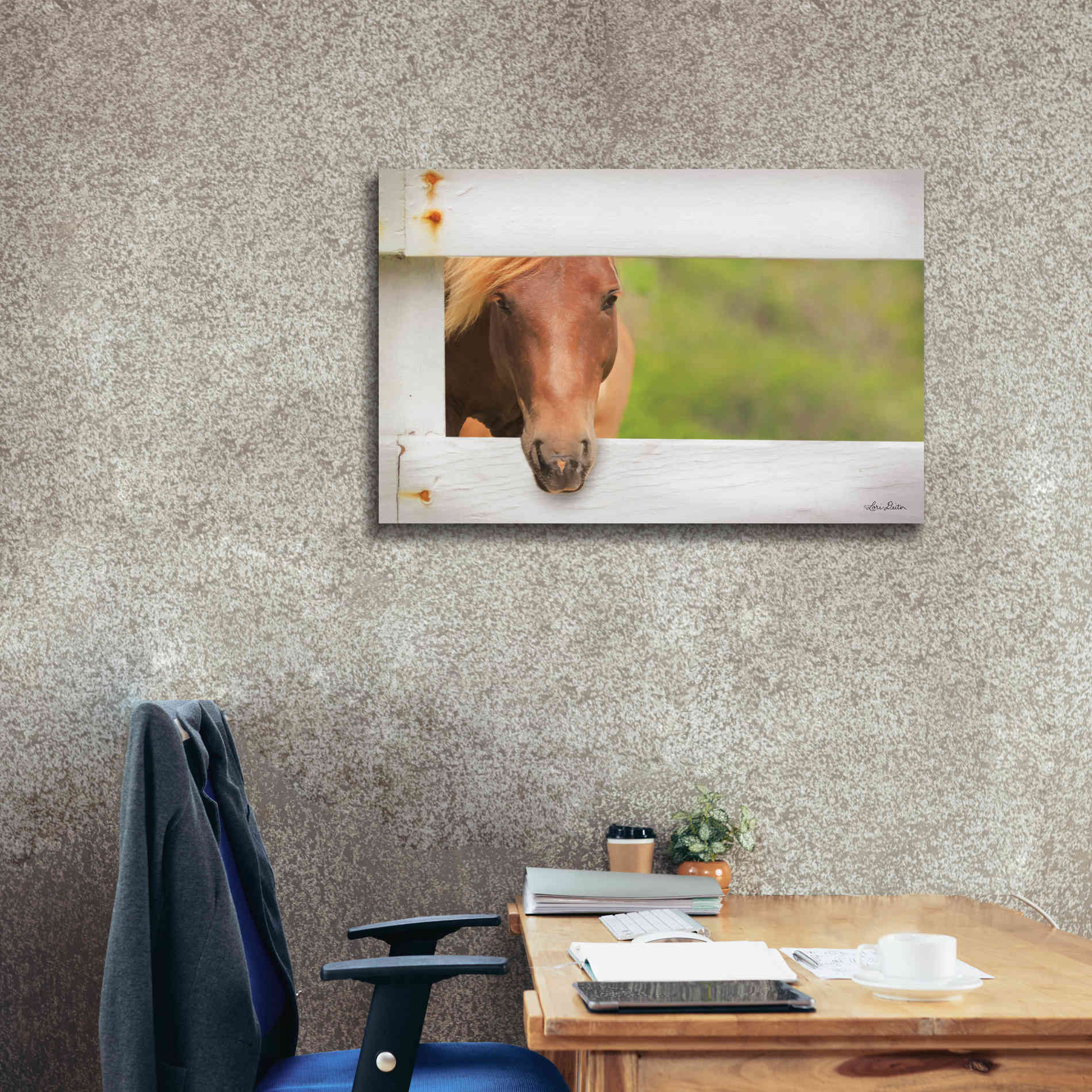 'Horse at Fence' by Lori Deiter, Canvas Wall Art,40 x 26