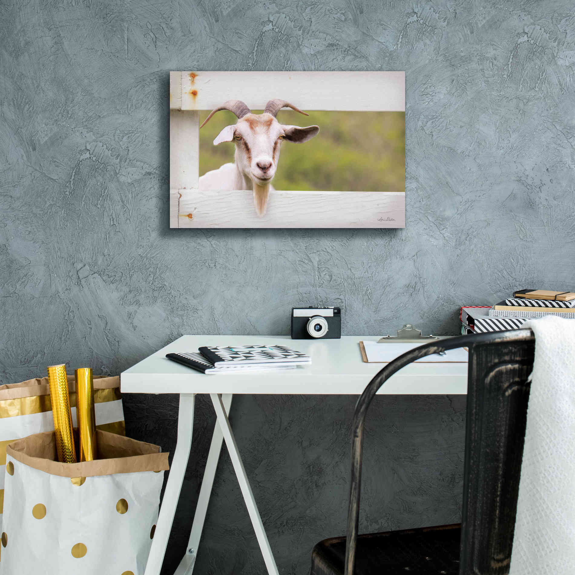 'Goat at Fence' by Lori Deiter, Canvas Wall Art,18 x 12