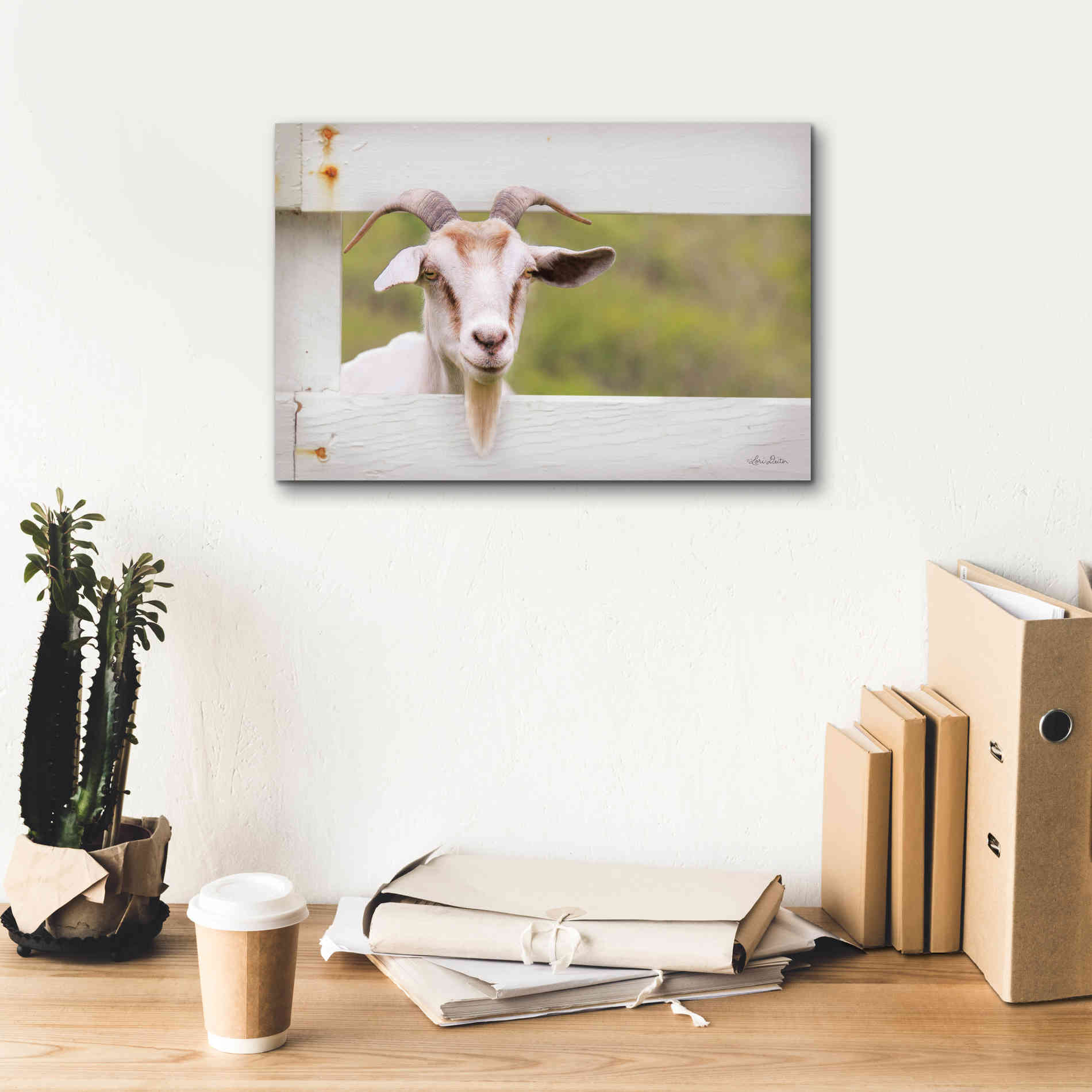 'Goat at Fence' by Lori Deiter, Canvas Wall Art,18 x 12