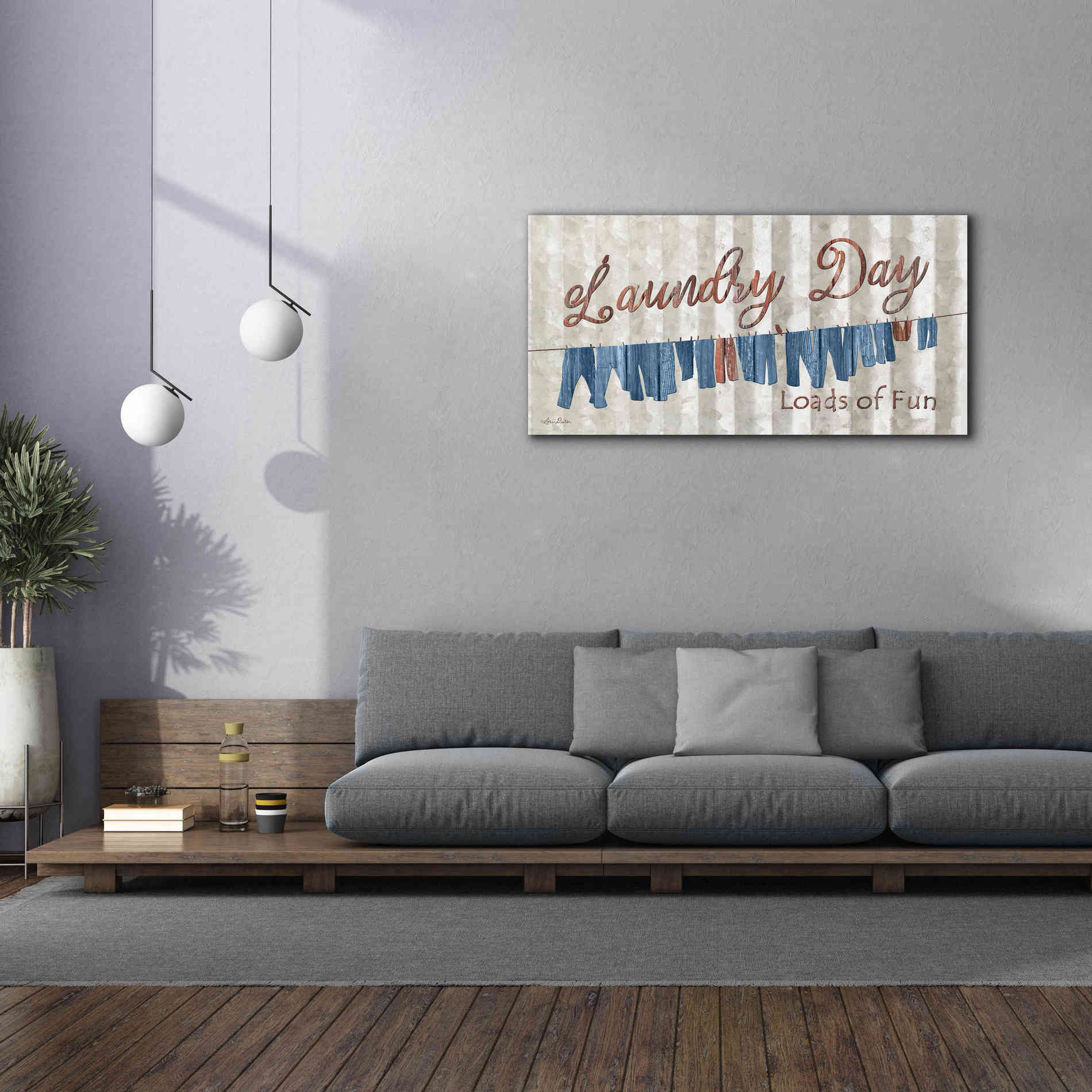 'Laundry Day Loads of Fun' by Lori Deiter, Canvas Wall Art,60 x 30