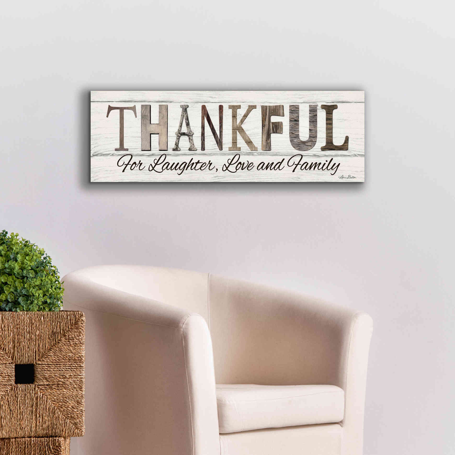 'Thankful for Laughter, Love and Family' by Lori Deiter, Canvas Wall Art,36 x 12