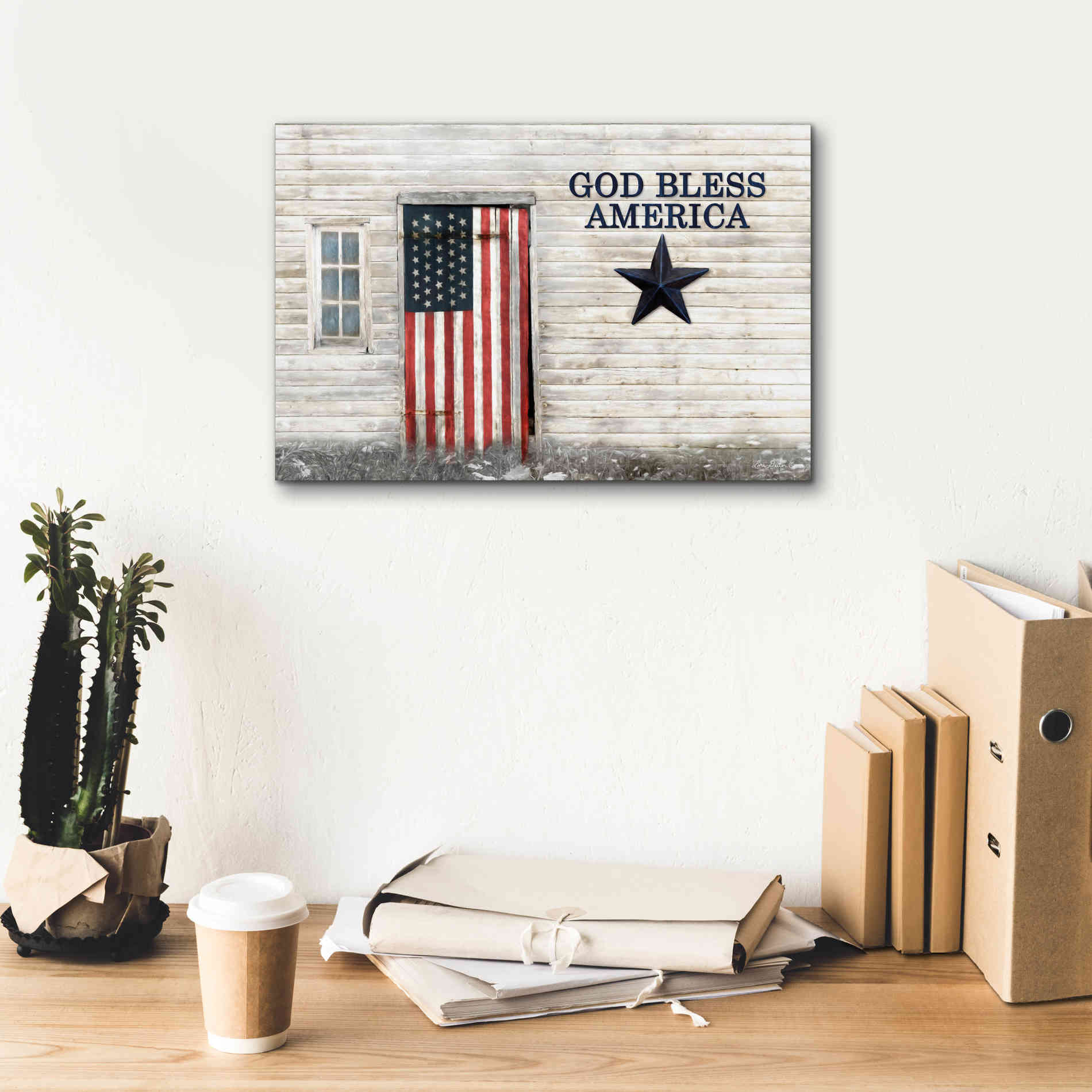 'God Bless American Flag' by Lori Deiter, Canvas Wall Art,18 x 12