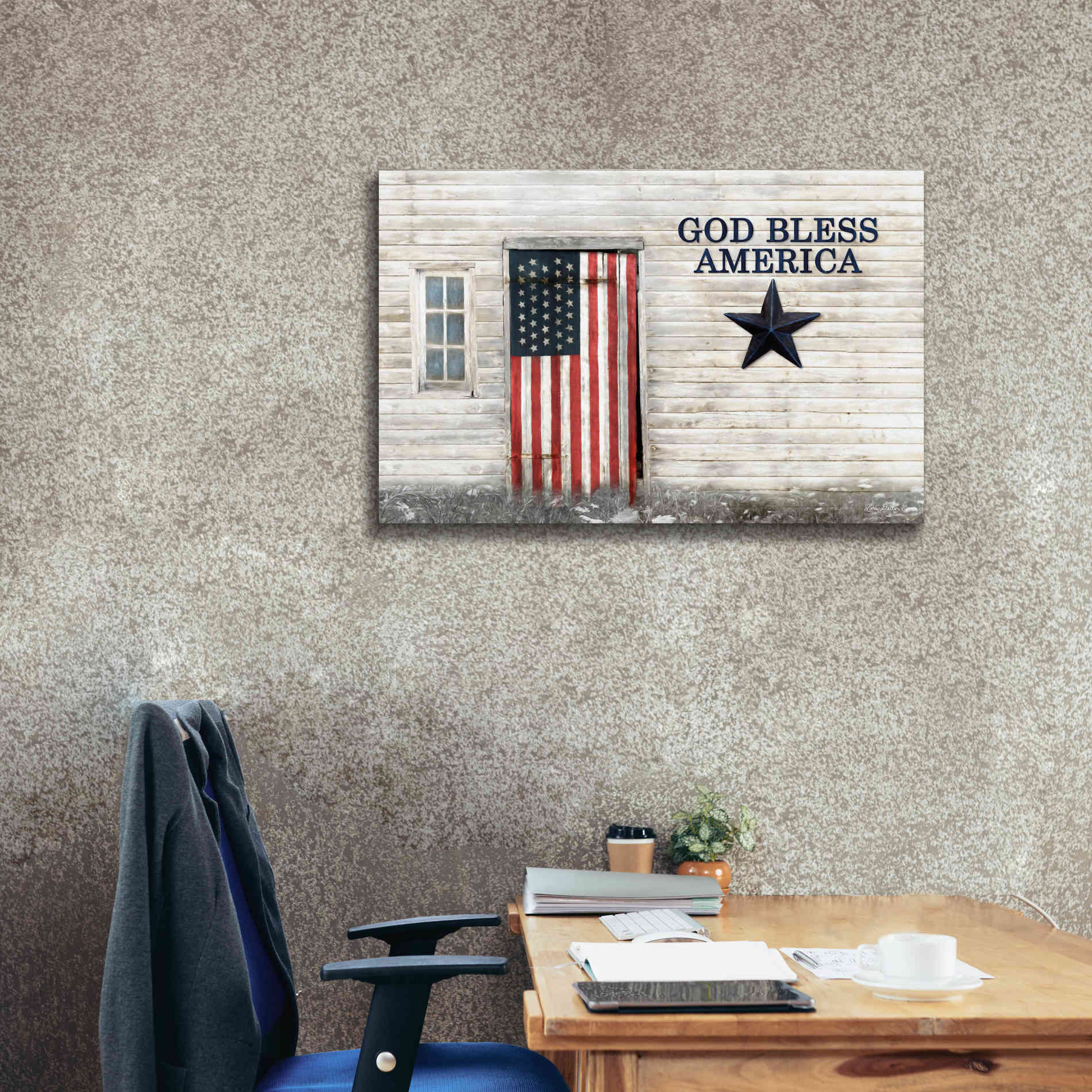 'God Bless American Flag' by Lori Deiter, Canvas Wall Art,40 x 26