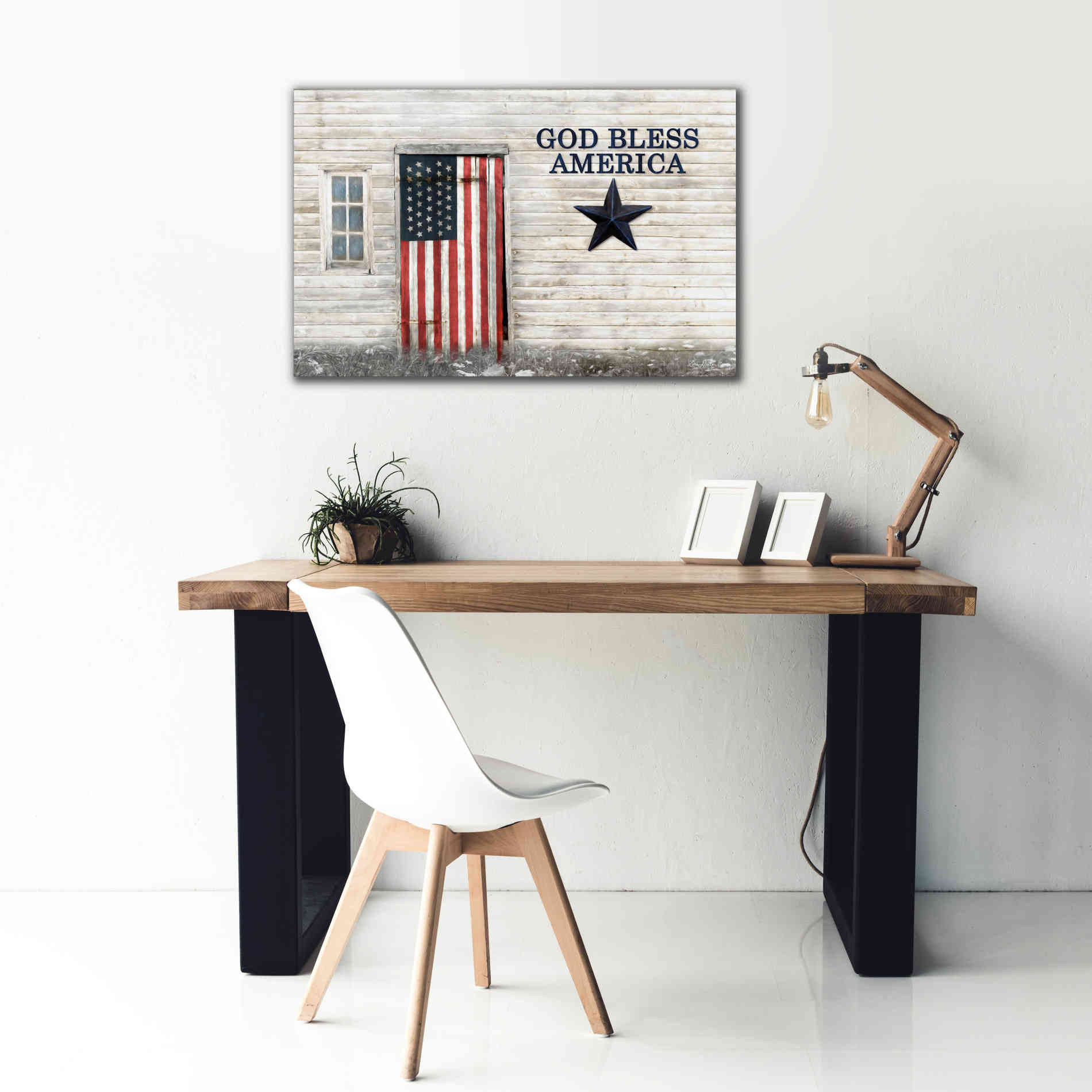 'God Bless American Flag' by Lori Deiter, Canvas Wall Art,40 x 26