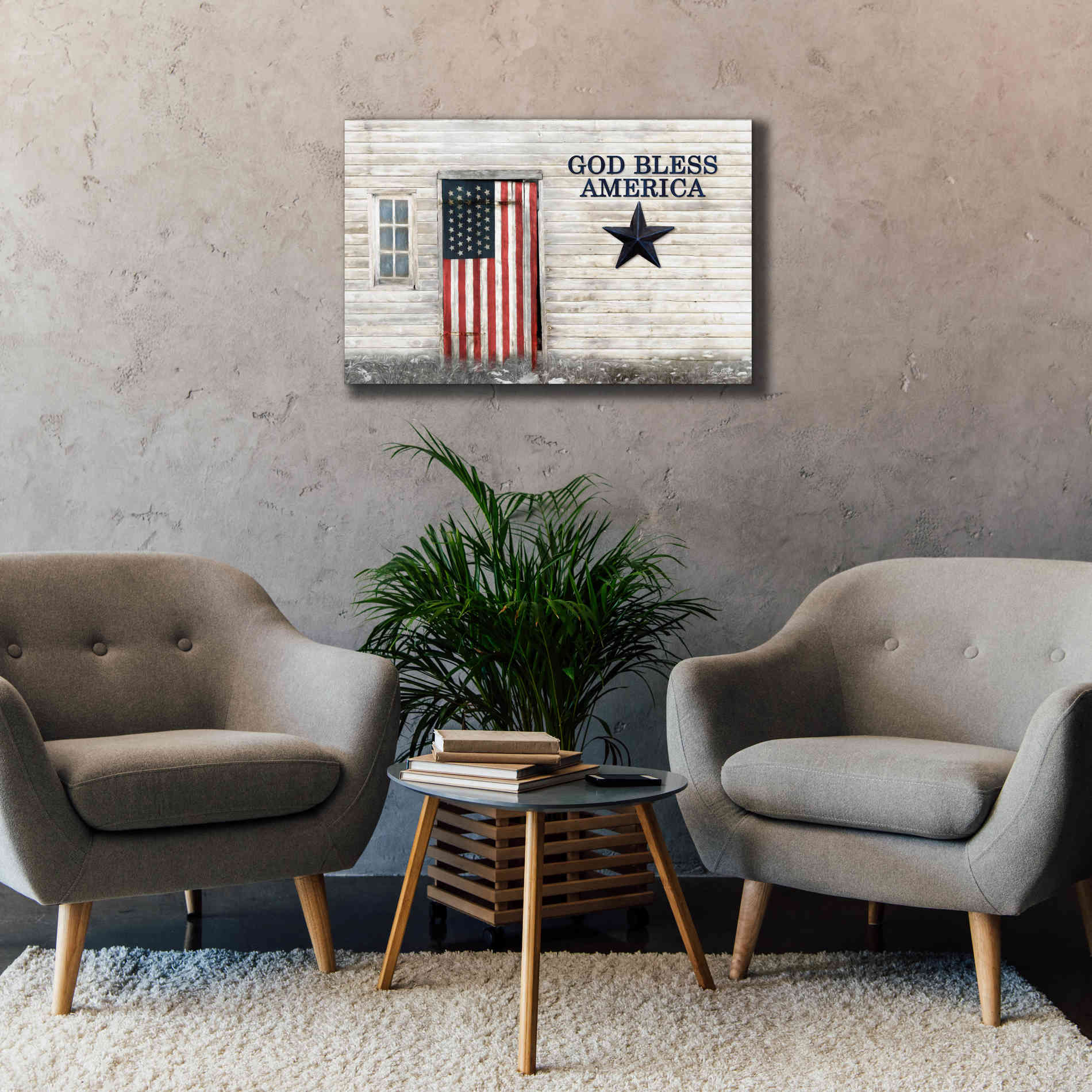 'God Bless American Flag' by Lori Deiter, Canvas Wall Art,40 x 26