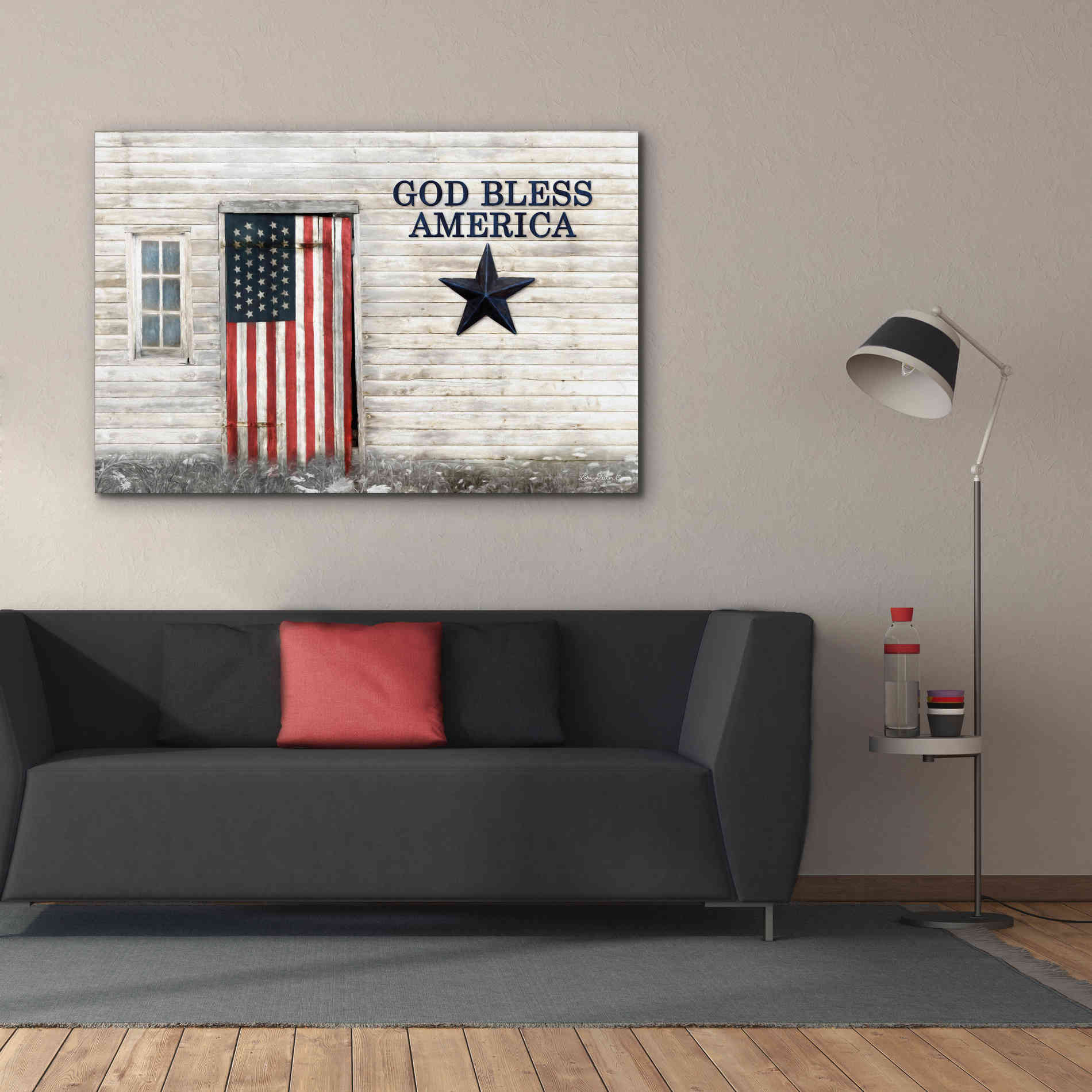 'God Bless American Flag' by Lori Deiter, Canvas Wall Art,60 x 40