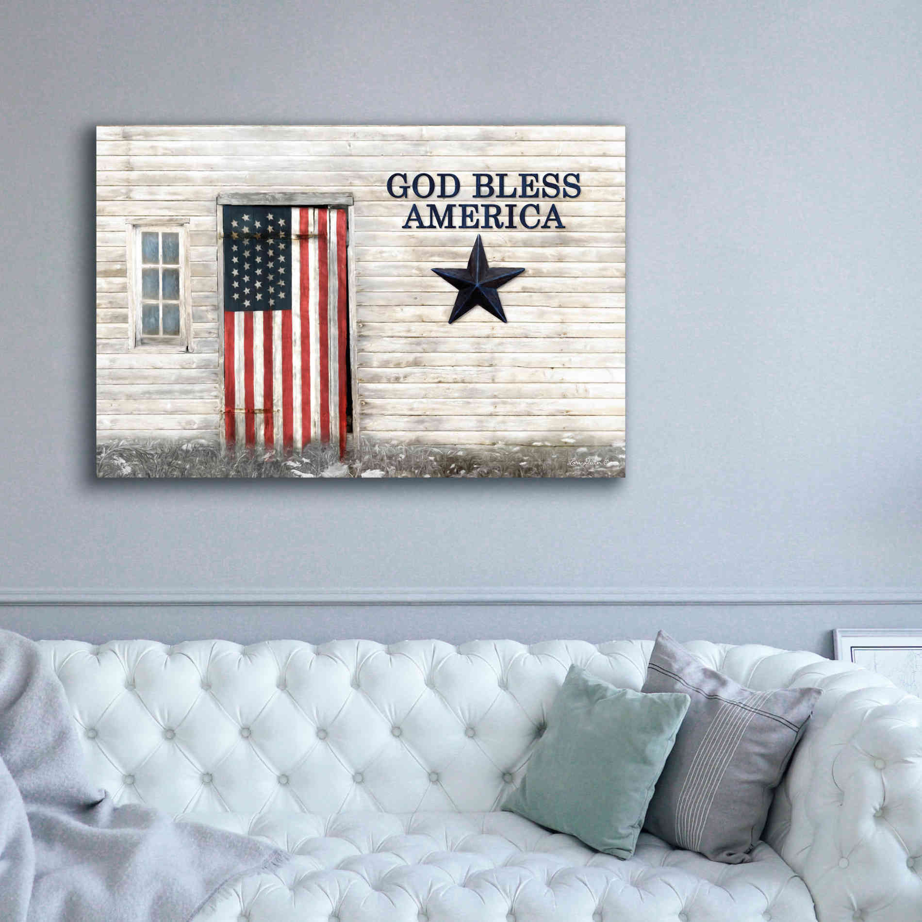 'God Bless American Flag' by Lori Deiter, Canvas Wall Art,60 x 40